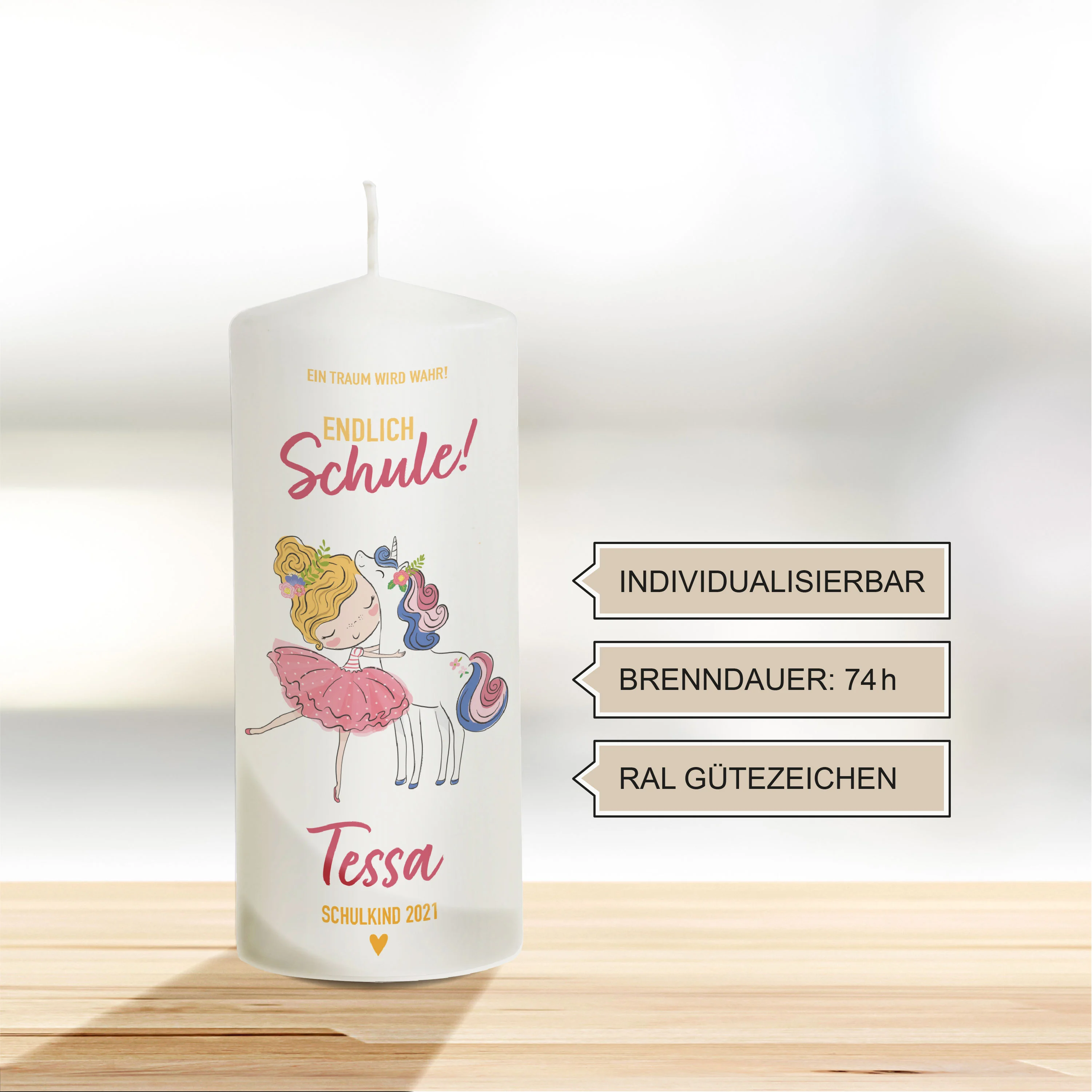 Einschulungskerze Einhorn "Modell Tessa"