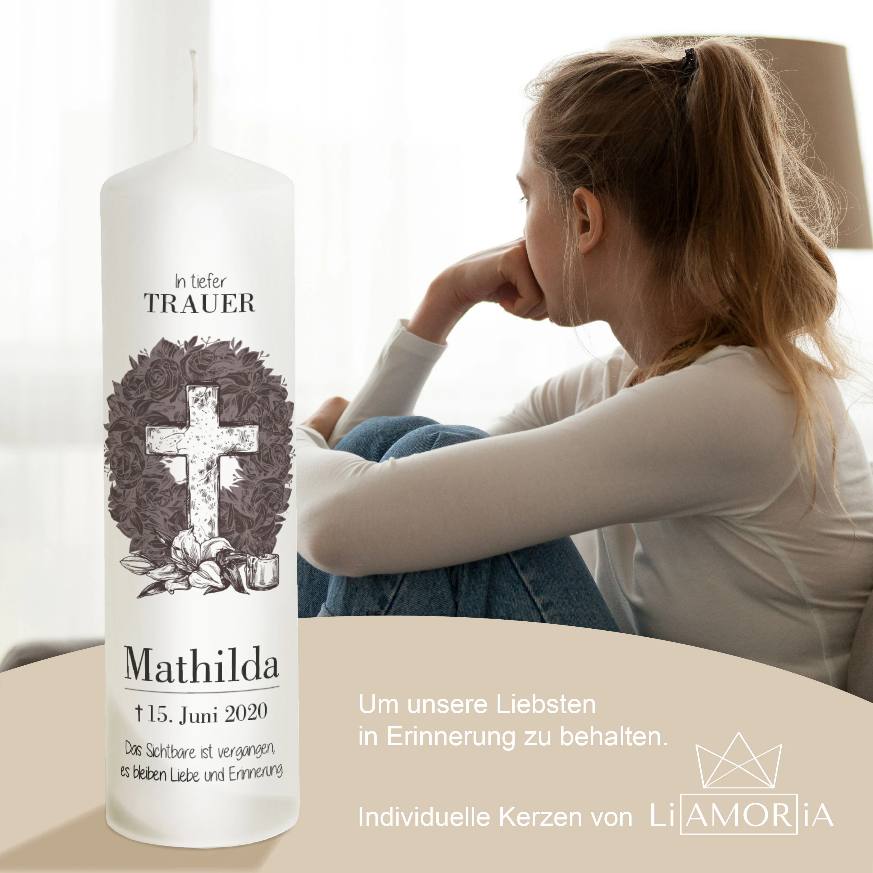 Trauerkerze Kreuz Mathilda