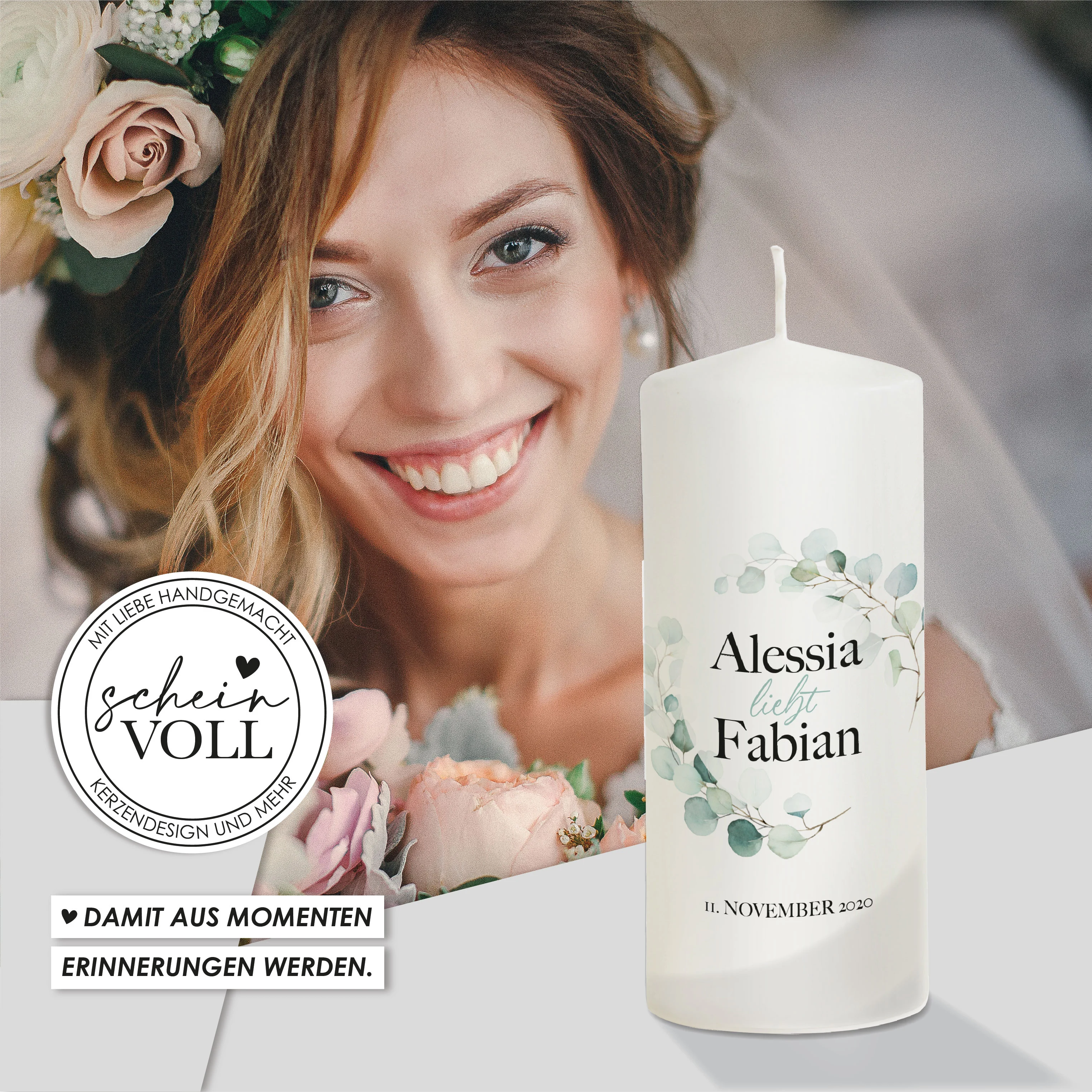 Hochzeitskerze Eukalyptus *Modell Ja ich will"