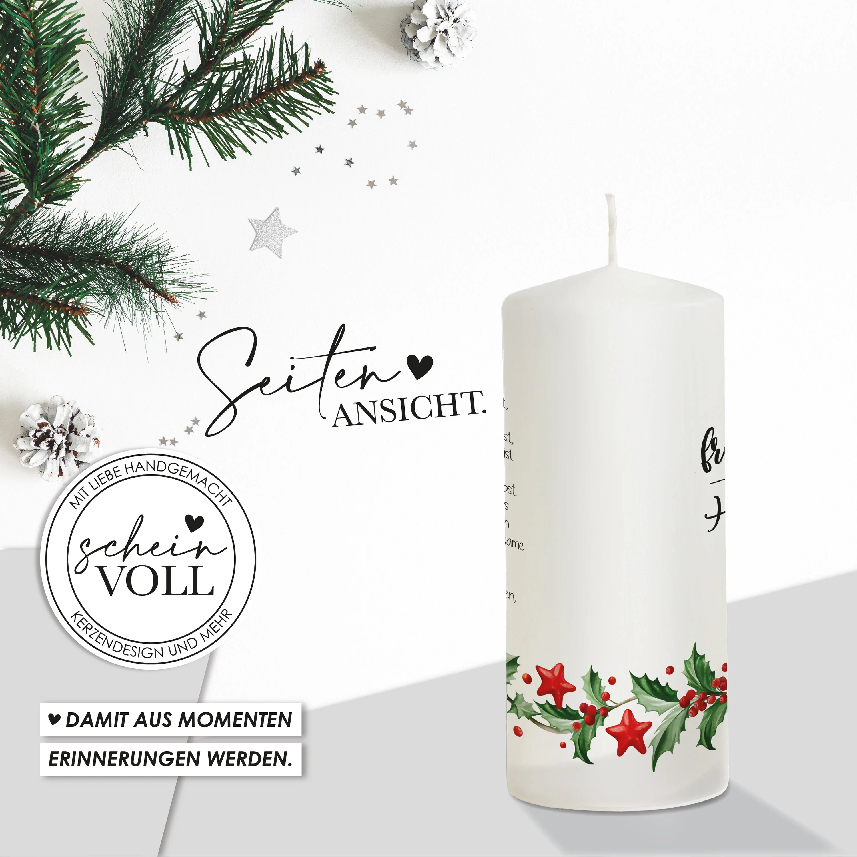 Weihnachtskerze Weihnachtszweig - personalisierbar - "Modell Herzensfreude"