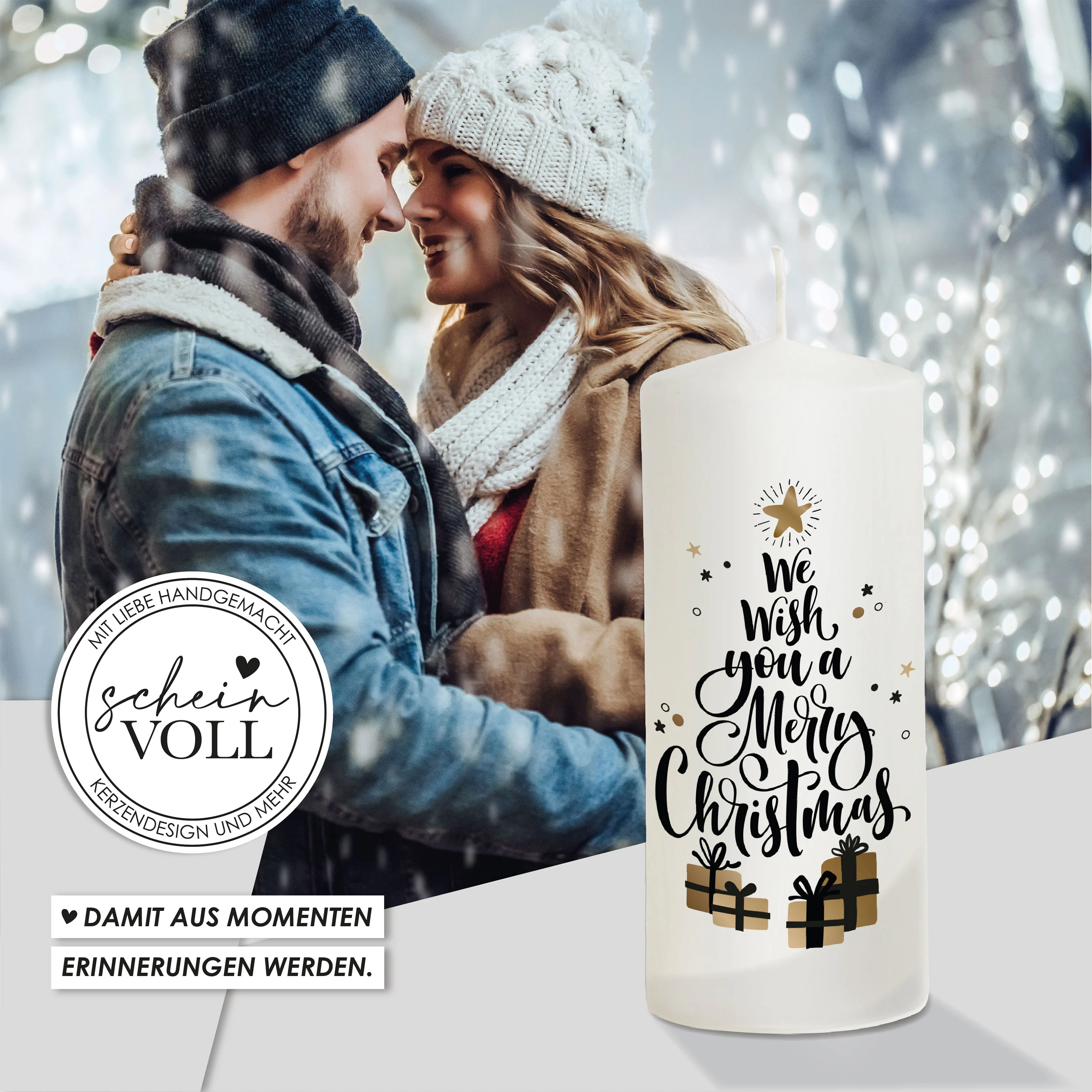 Weihnachtskerze Geschenke - personalisierbar - "Modell We wish you"