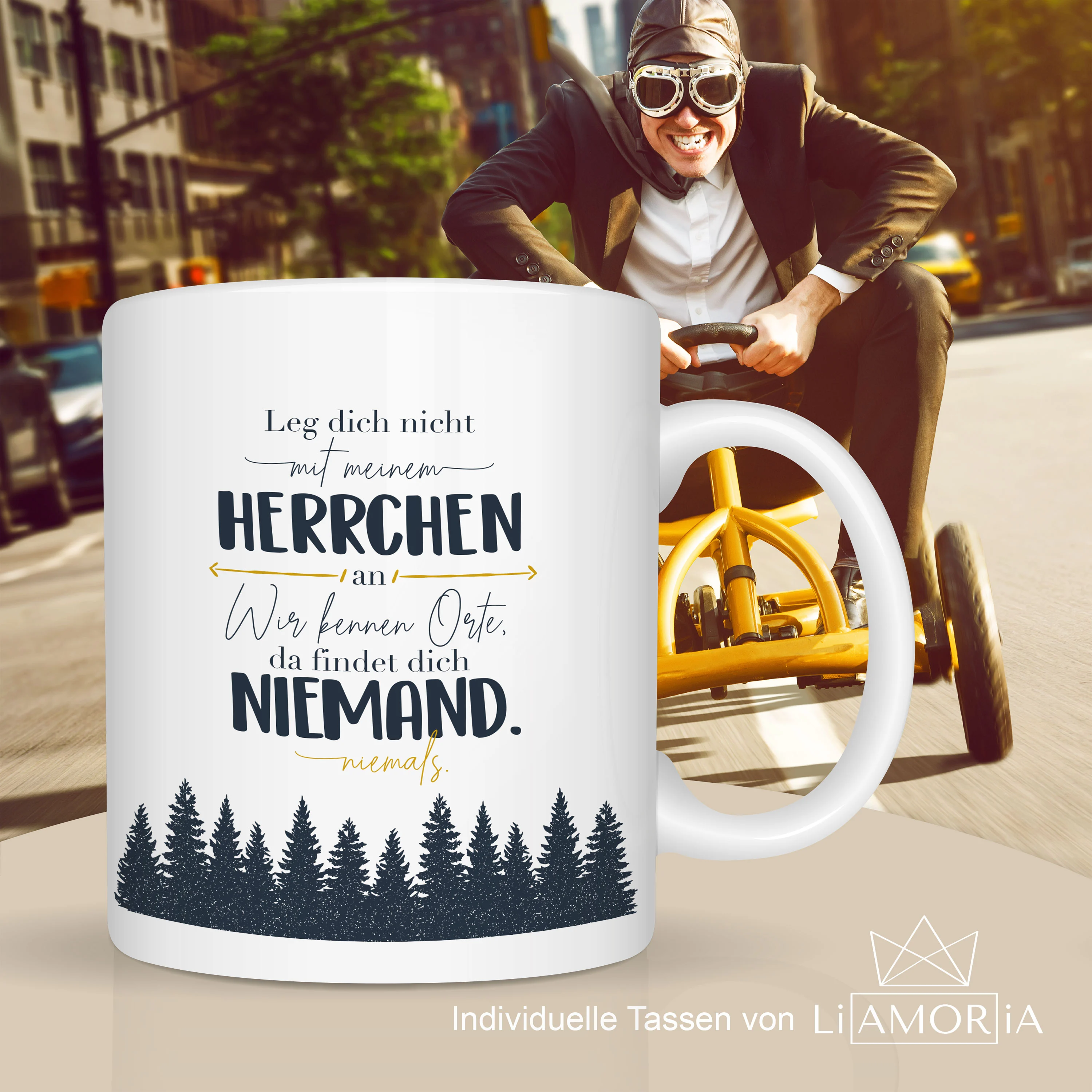 Motivtasse Leg dich nicht mit Herrchen an