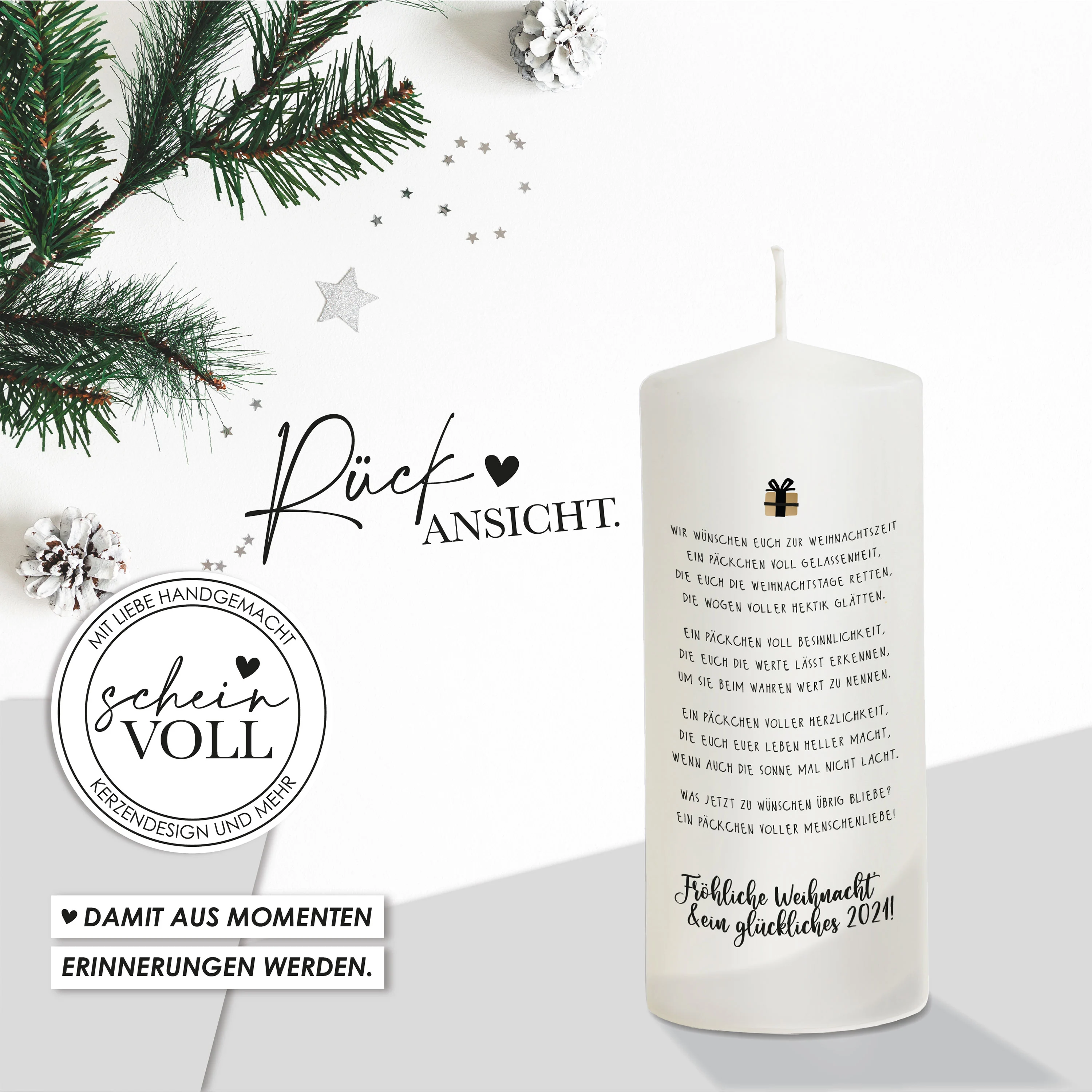 Weihnachtskerze Geschenke - personalisierbar - "Modell We wish you"