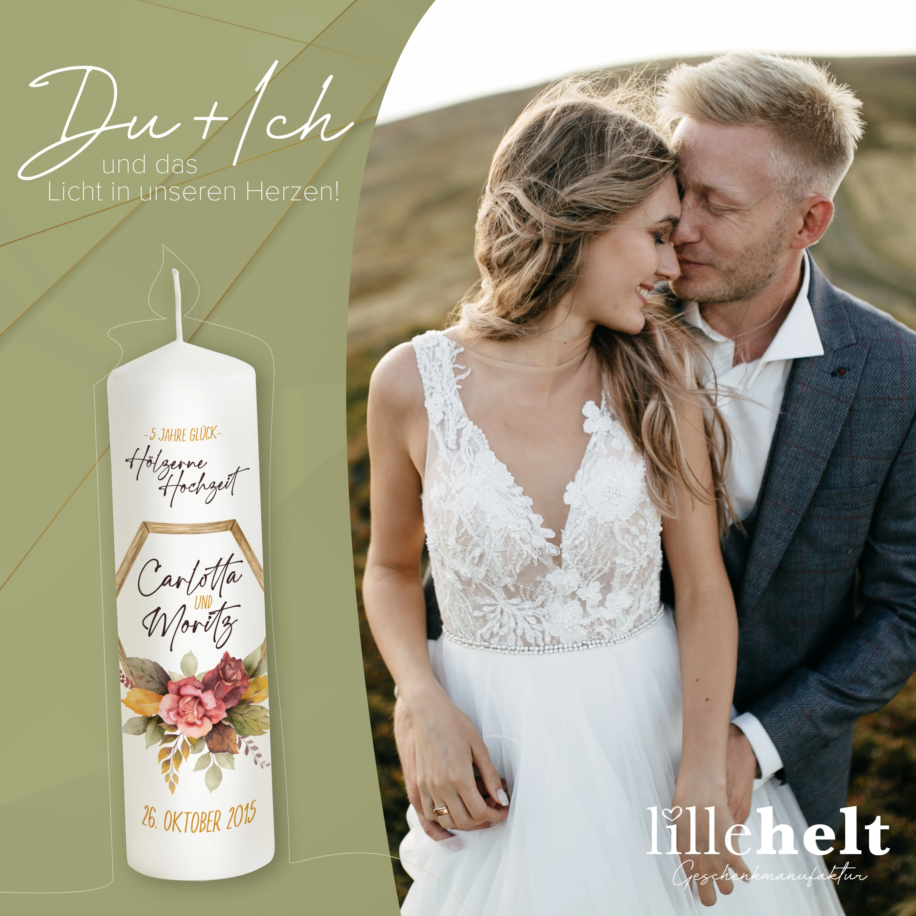 Hochzeitskerze Hölzerne Hochzeit Wooden Floral