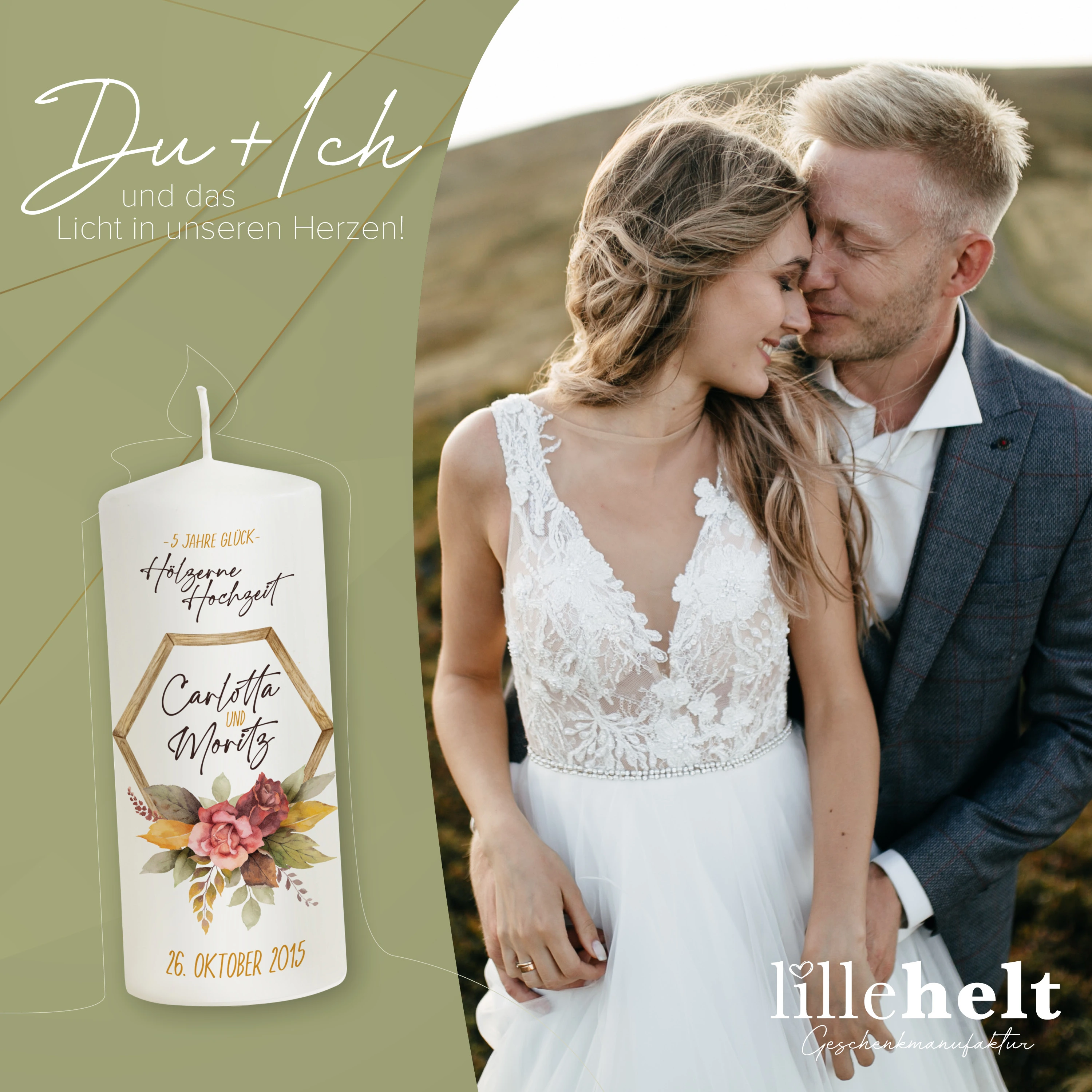 Hochzeitskerze Hölzerne Hochzeit Wooden Floral