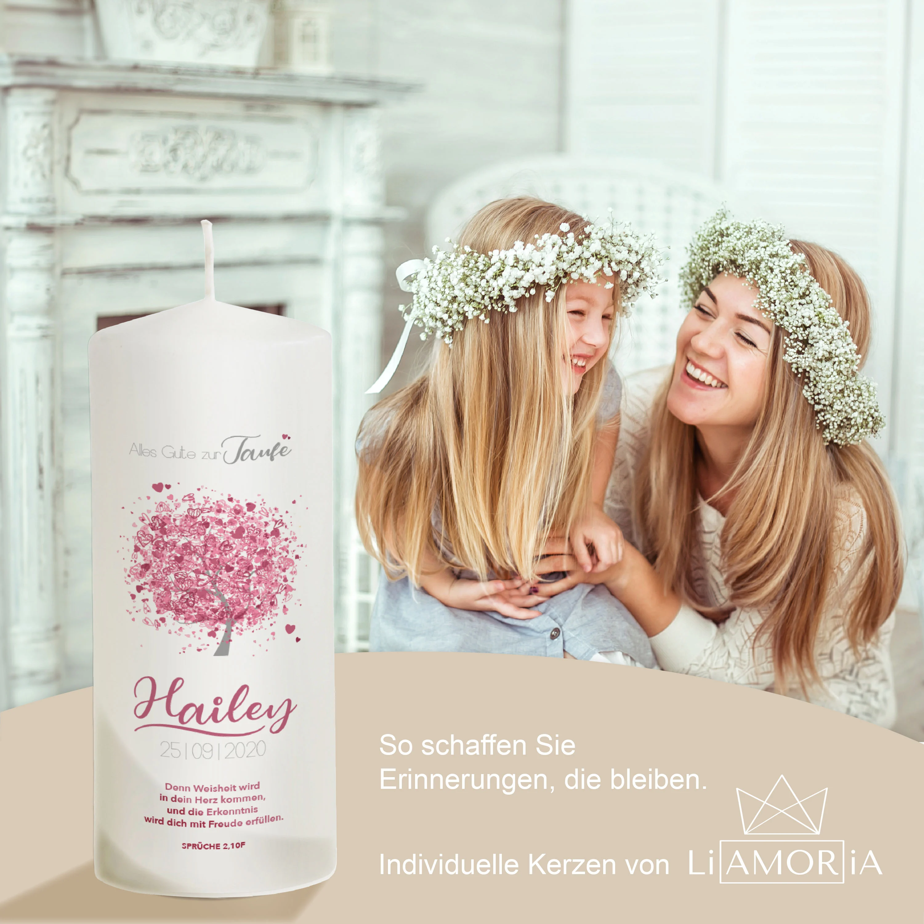 Patenkerze Baum in rosa für Mädchen "Modell Hailey"