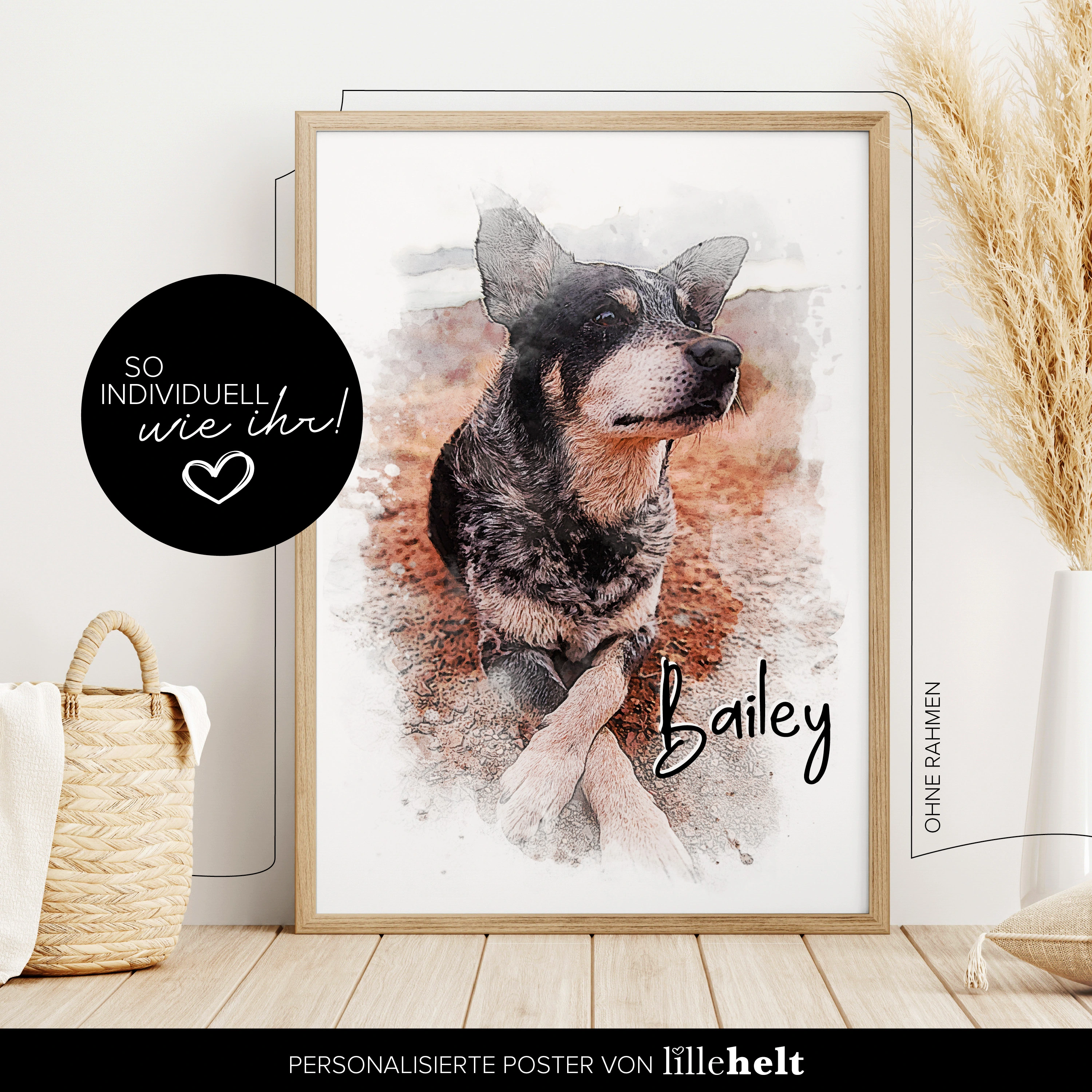 Personalisiertes Bild mit Hund, Katze, Haustier Portrait Aquarell