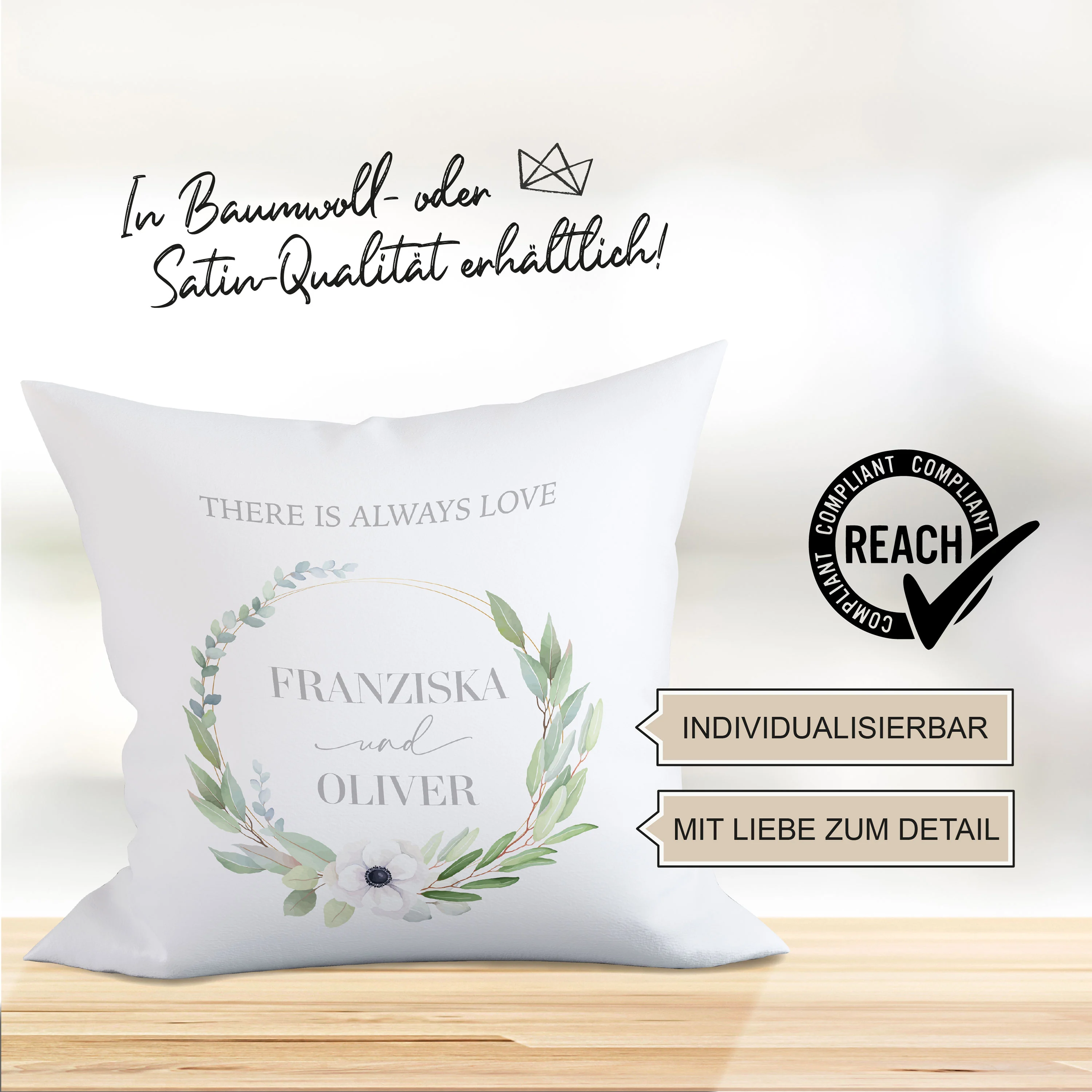 Hochzeitskissen Blume schlicht Bezug Modell "Always Love"