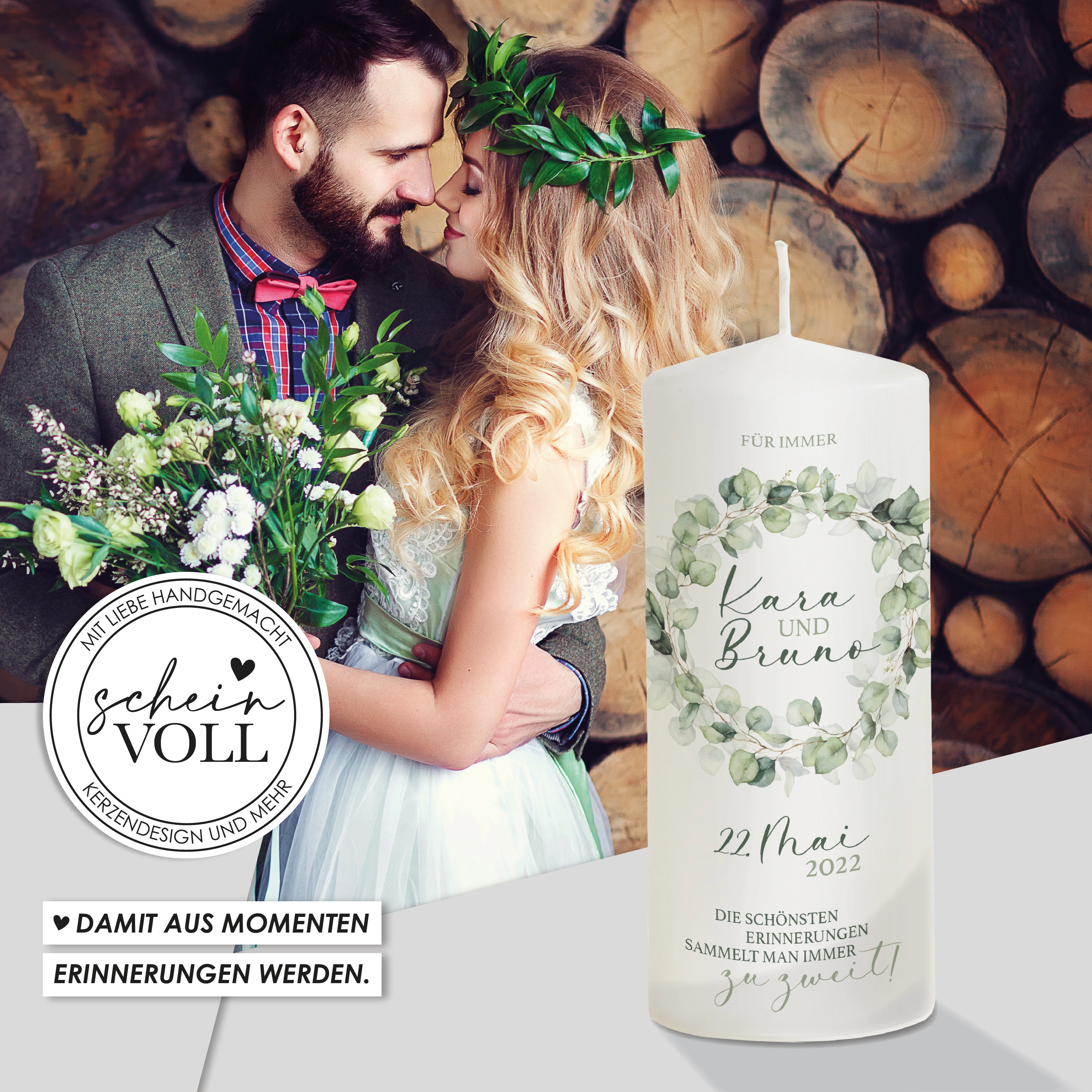 Hochzeitskerze Greenery Circle