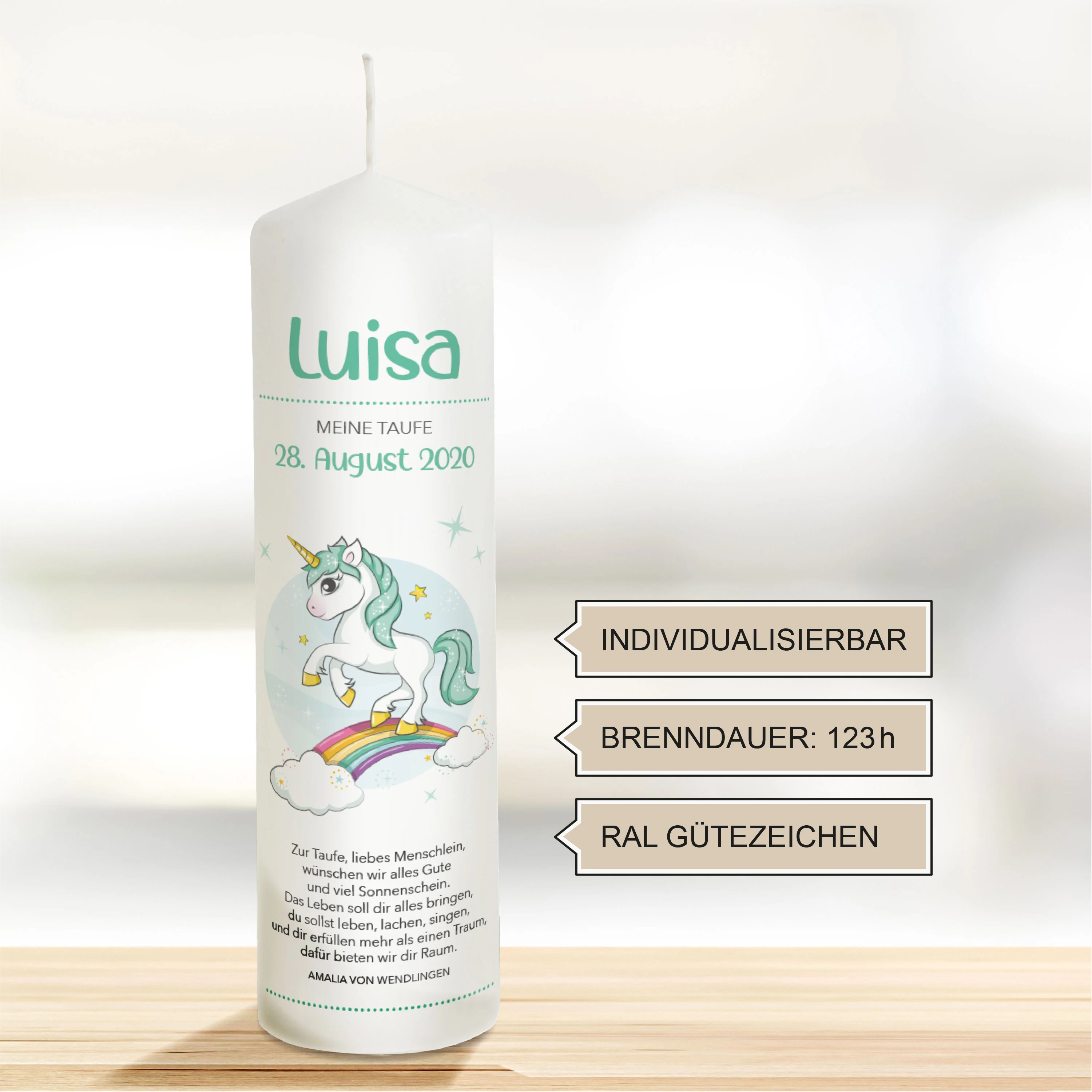 Taufkerze Einhorn "Modell Luisa"