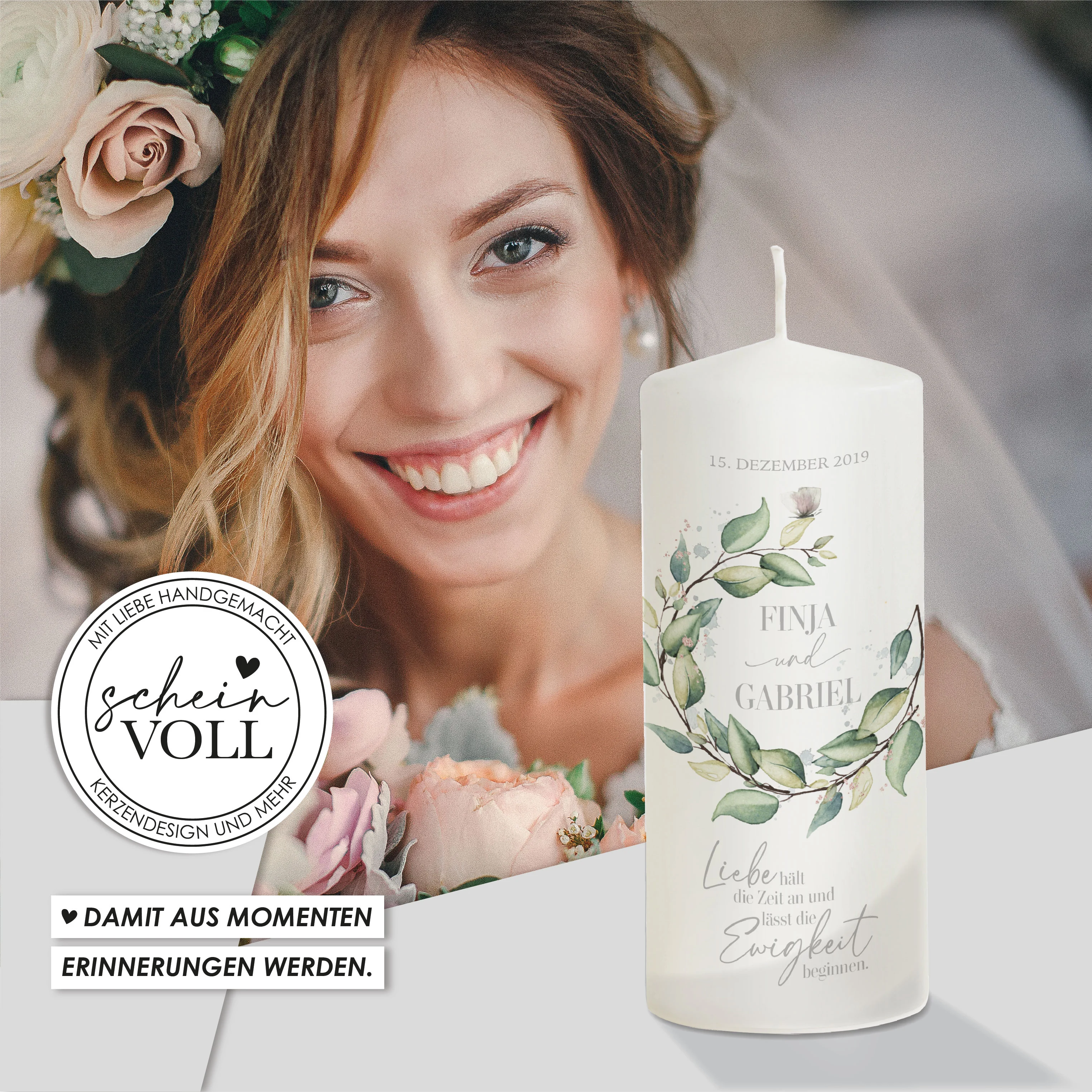 Hochzeitskerze Eukalyptus Greenery *Modell Ewigkeit"