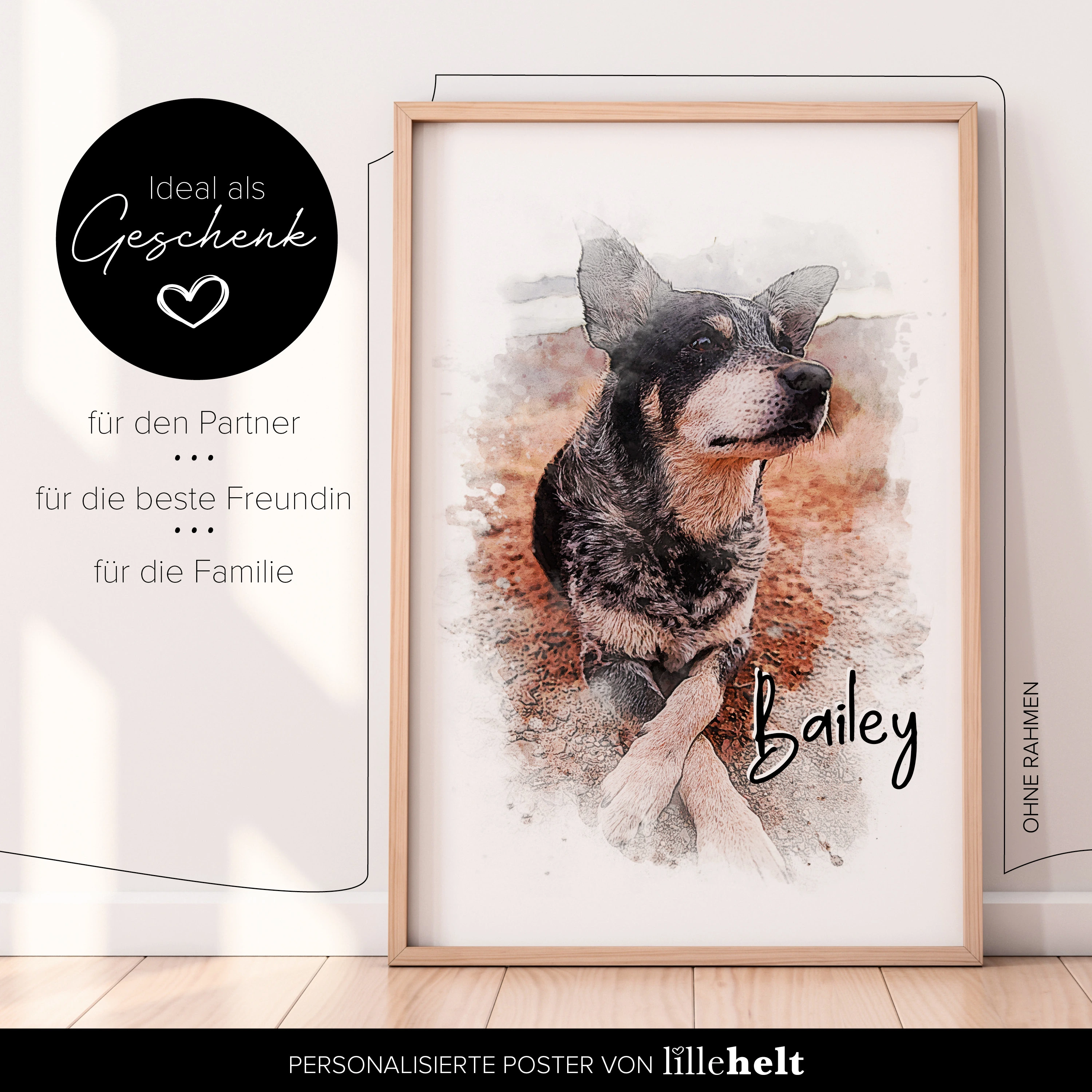 Personalisiertes Bild mit Hund, Katze, Haustier Portrait Aquarell