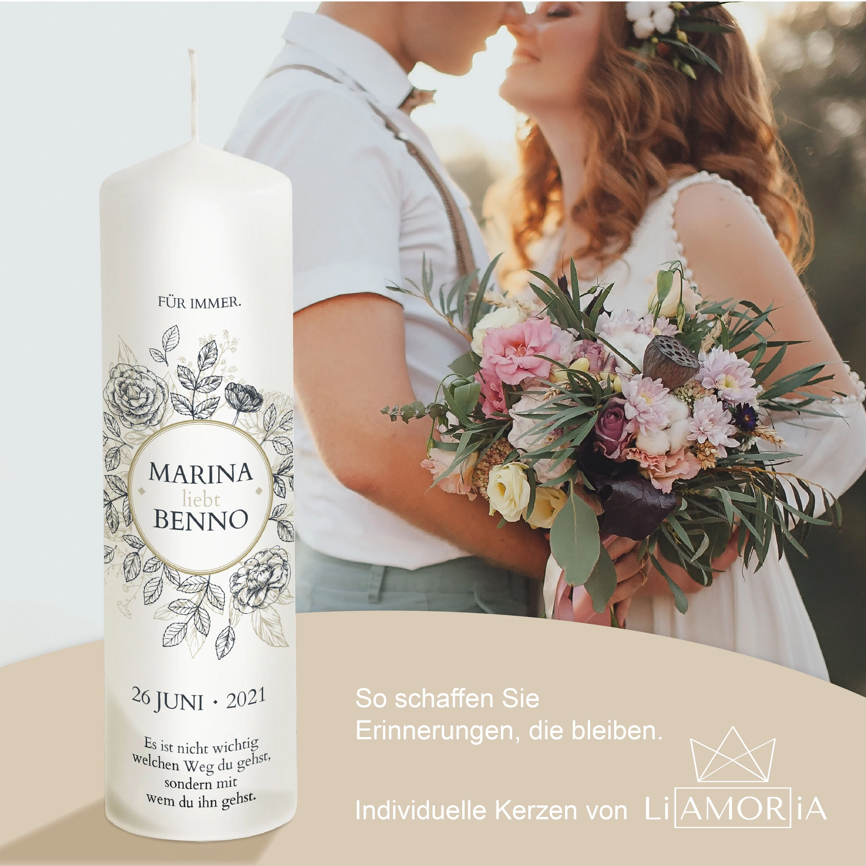 Hochzeitskerze Floral Blumenkranz "Modell Marina"