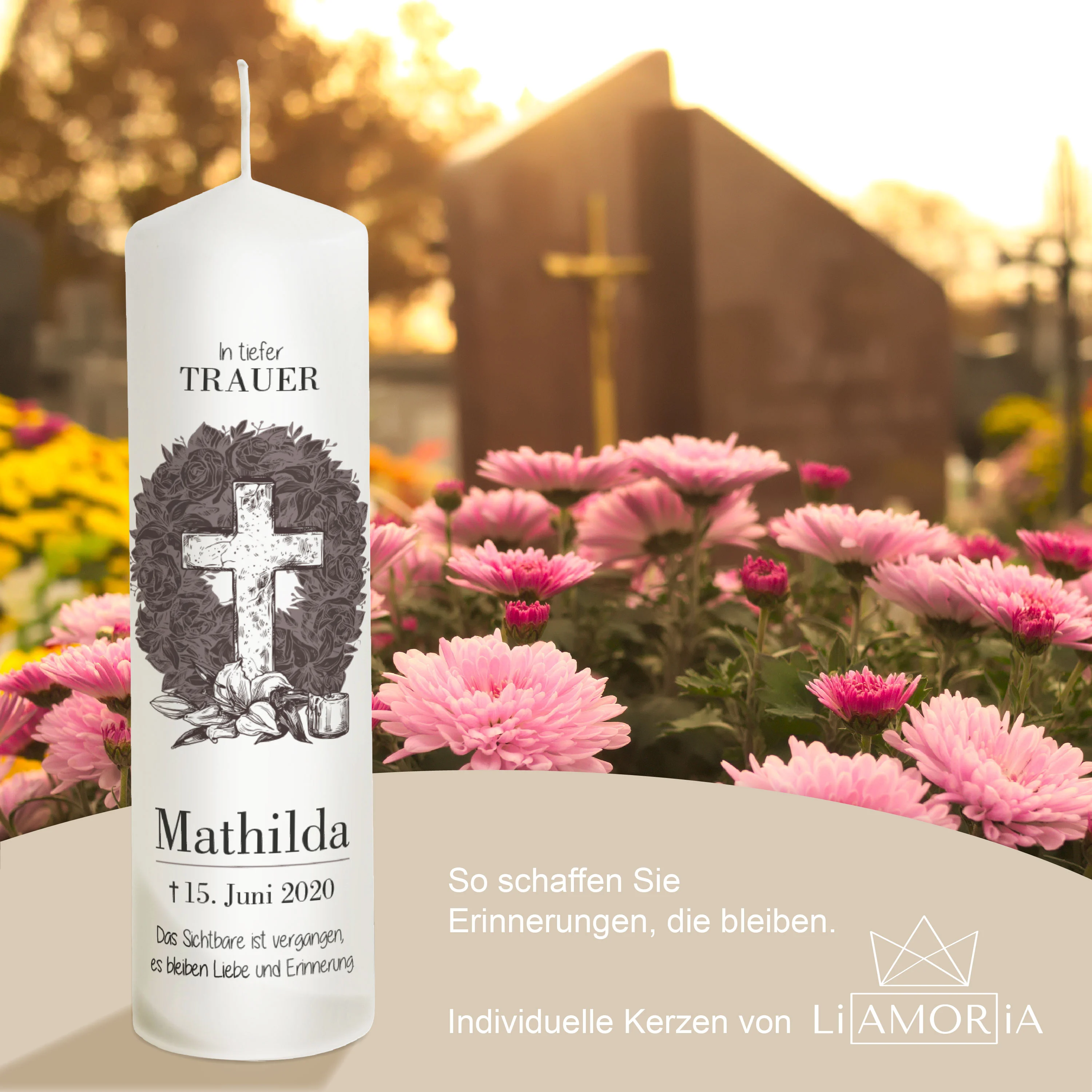 Trauerkerze Kreuz Mathilda