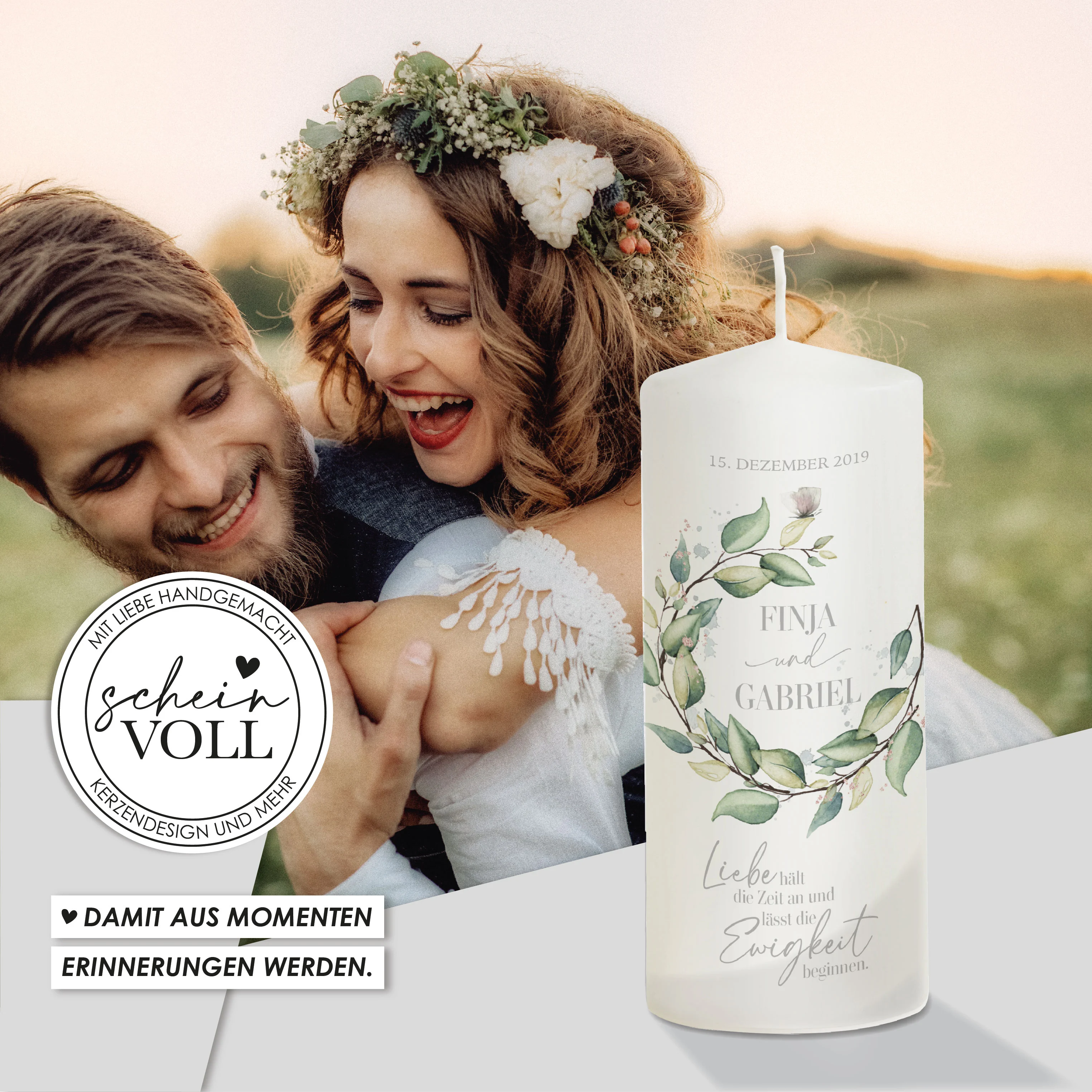 Hochzeitskerze Eukalyptus Greenery *Modell Ewigkeit"