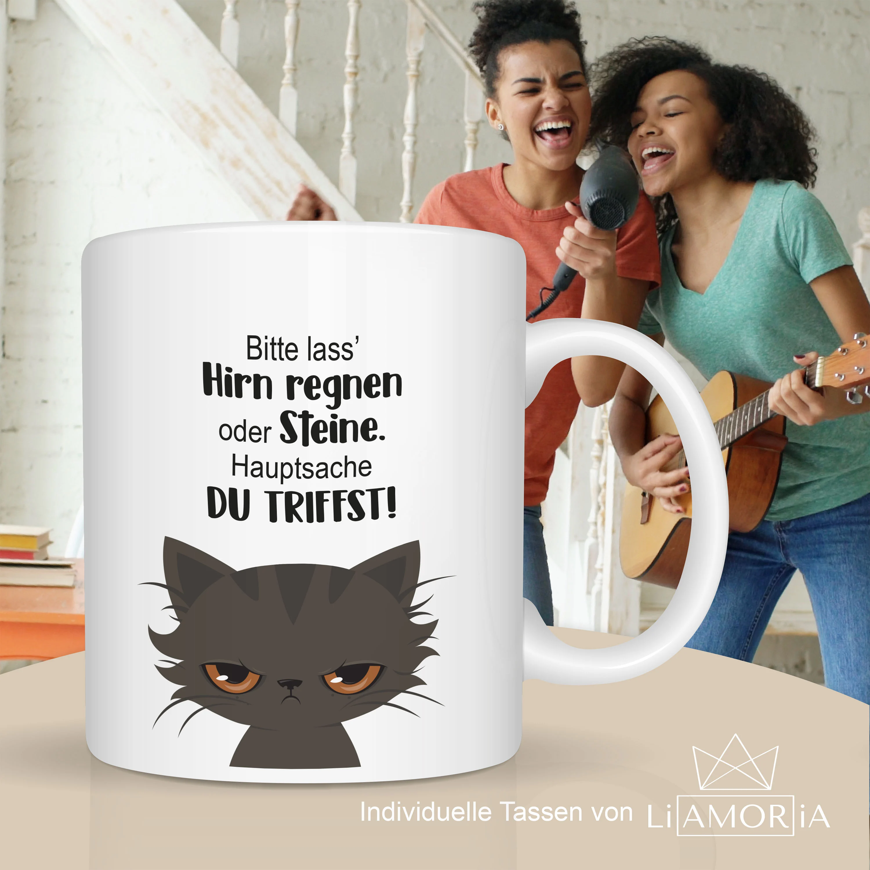 Tasse Katze Lass Hirn regnen