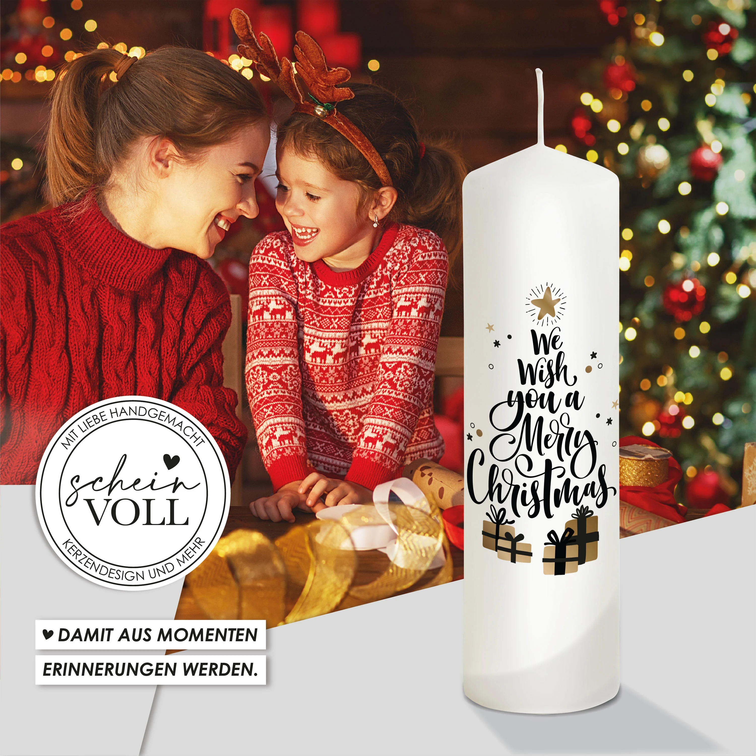 Weihnachtskerze Geschenke - personalisierbar - "Modell We wish you"