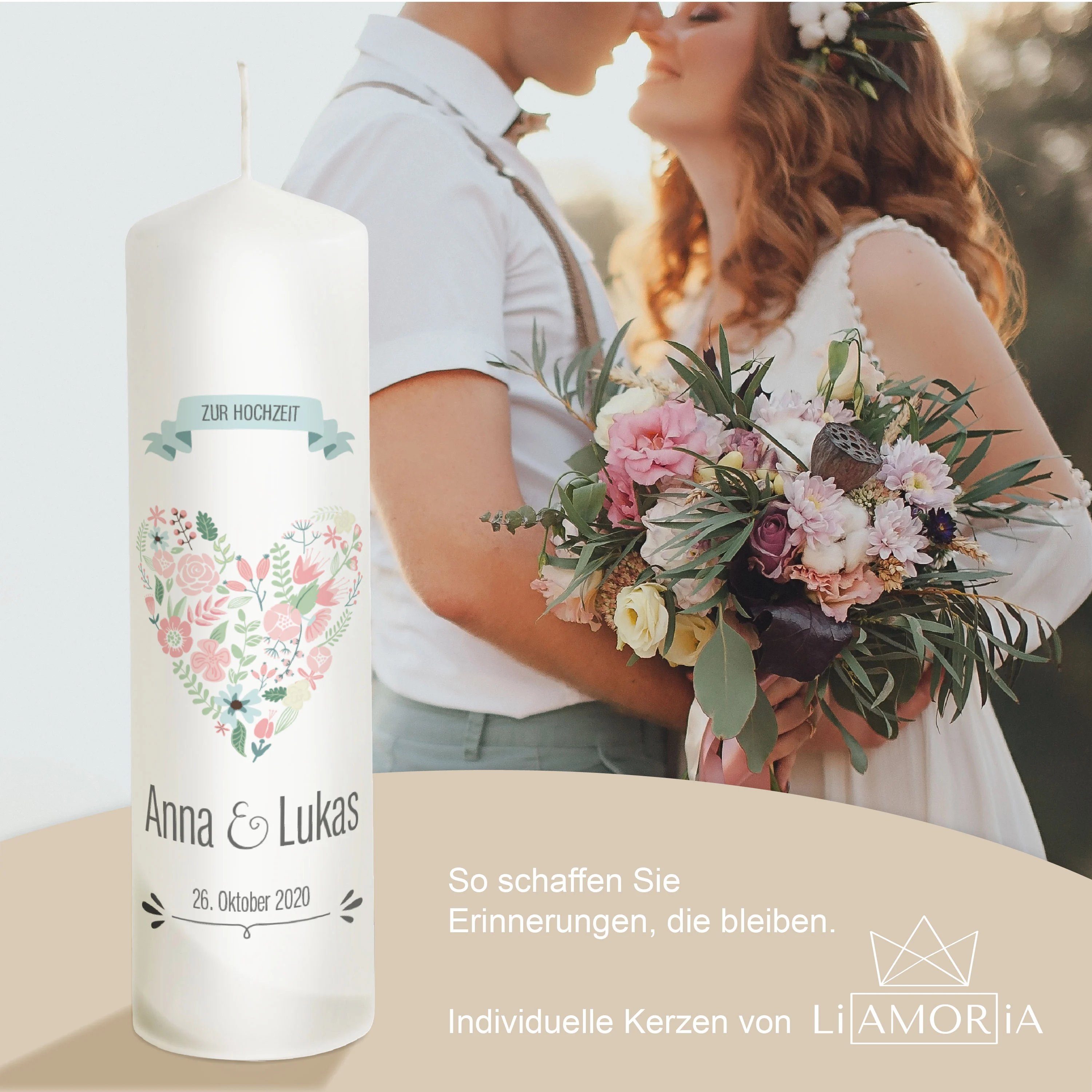 Hochzeitskerze Herz aus Blumen Modell "Floral"