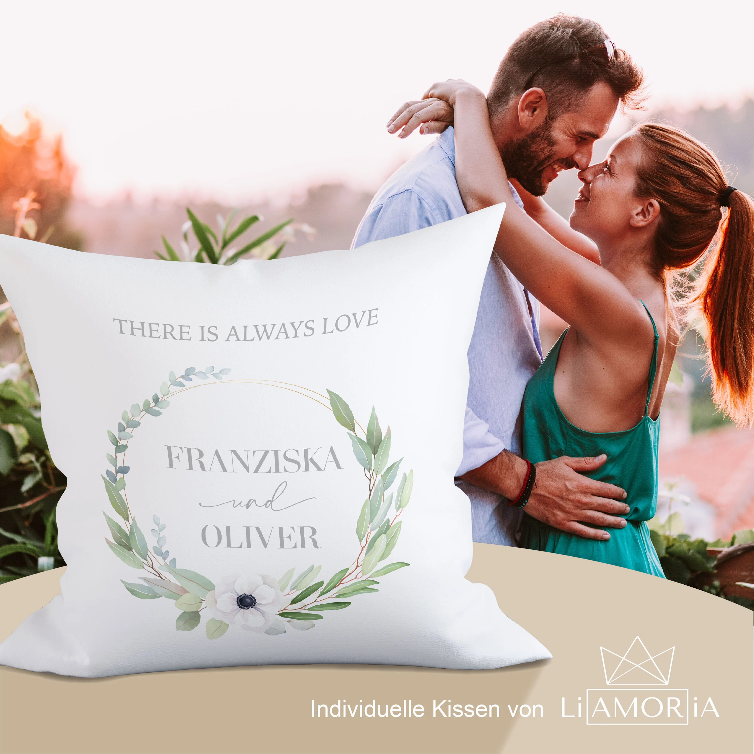 Hochzeitskissen Blume schlicht Bezug Modell "Always Love"