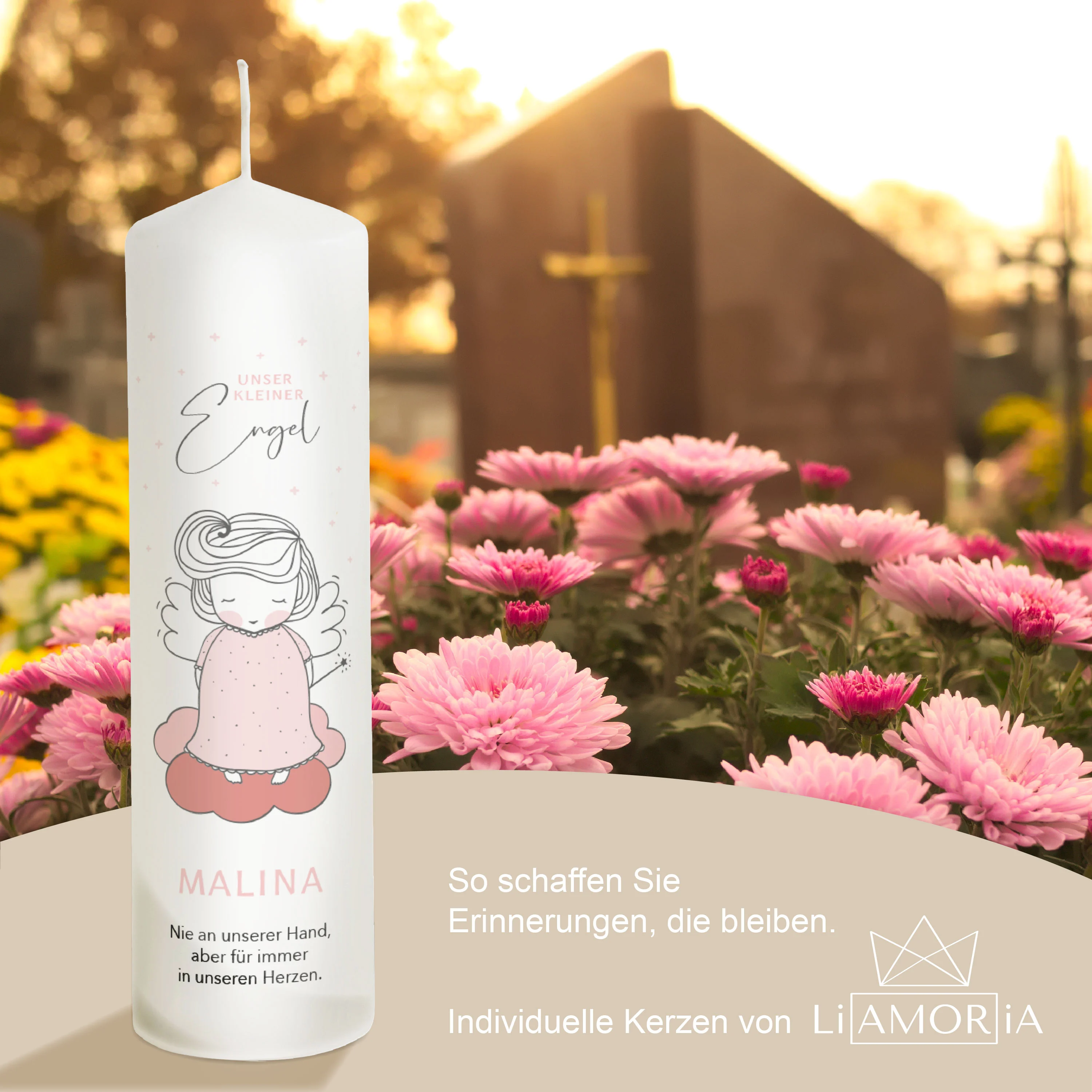 Trauerkerze Sternenkind Engel Mädchen Rosa "Modell: Malina"