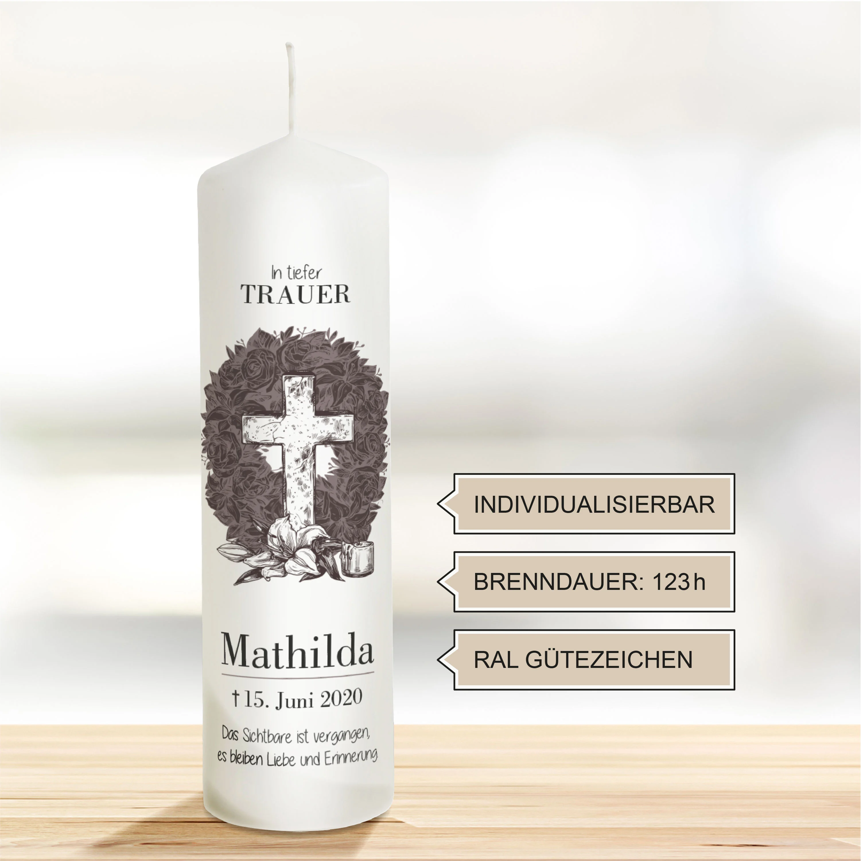 Trauerkerze Kreuz Mathilda