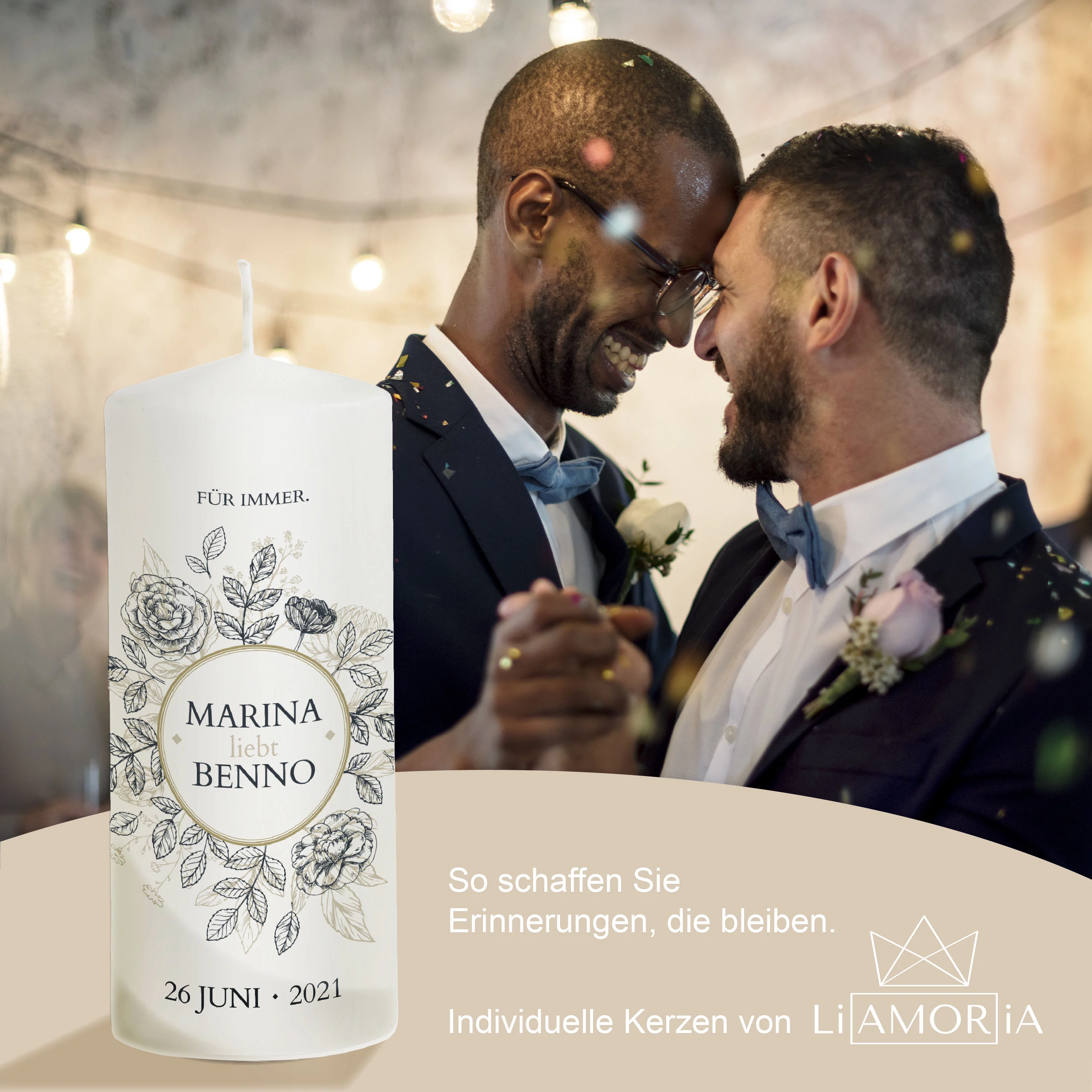 Hochzeitskerze Floral Blumenkranz "Modell Marina"