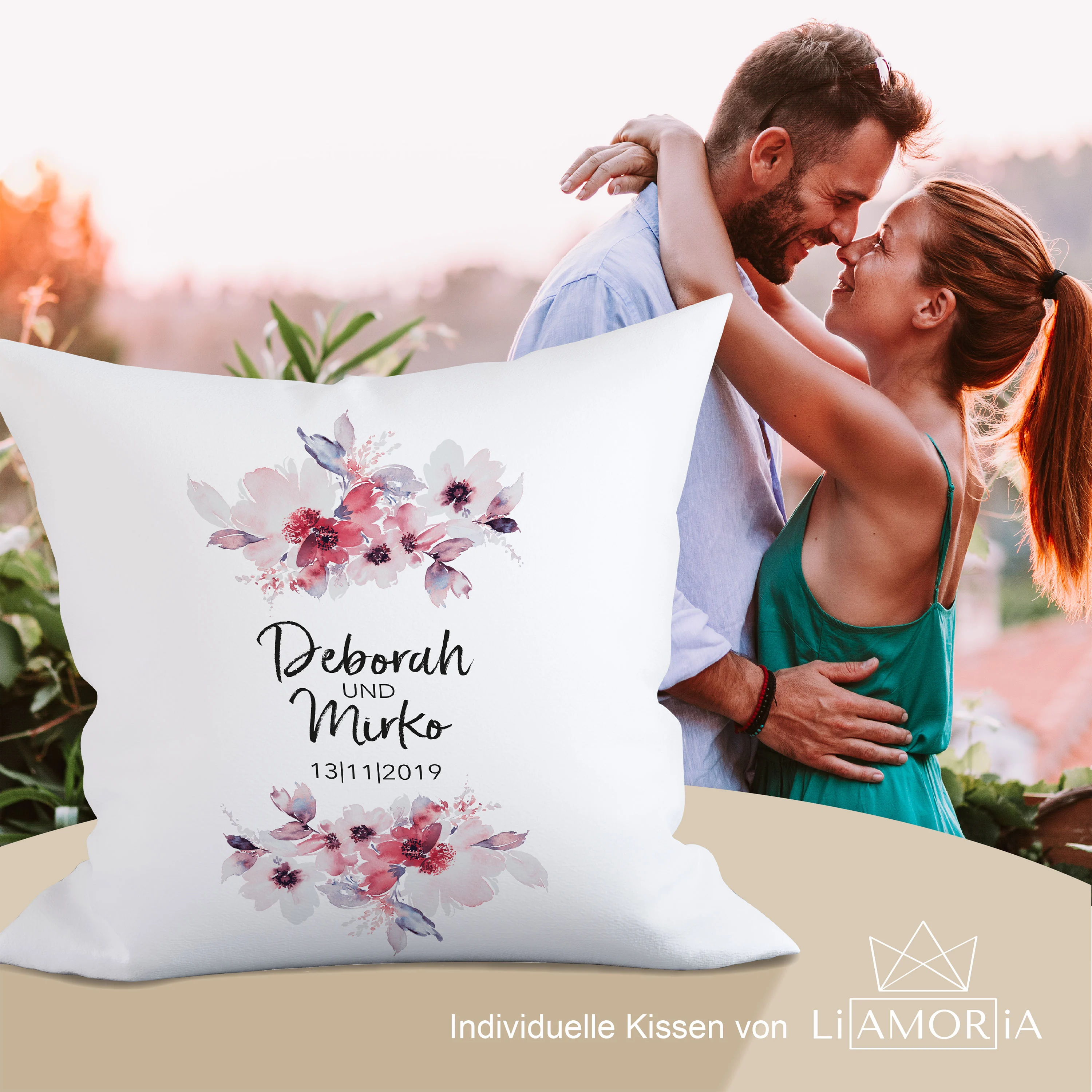 Hochzeitskissen Blumen Bezug Modell "Deborah"