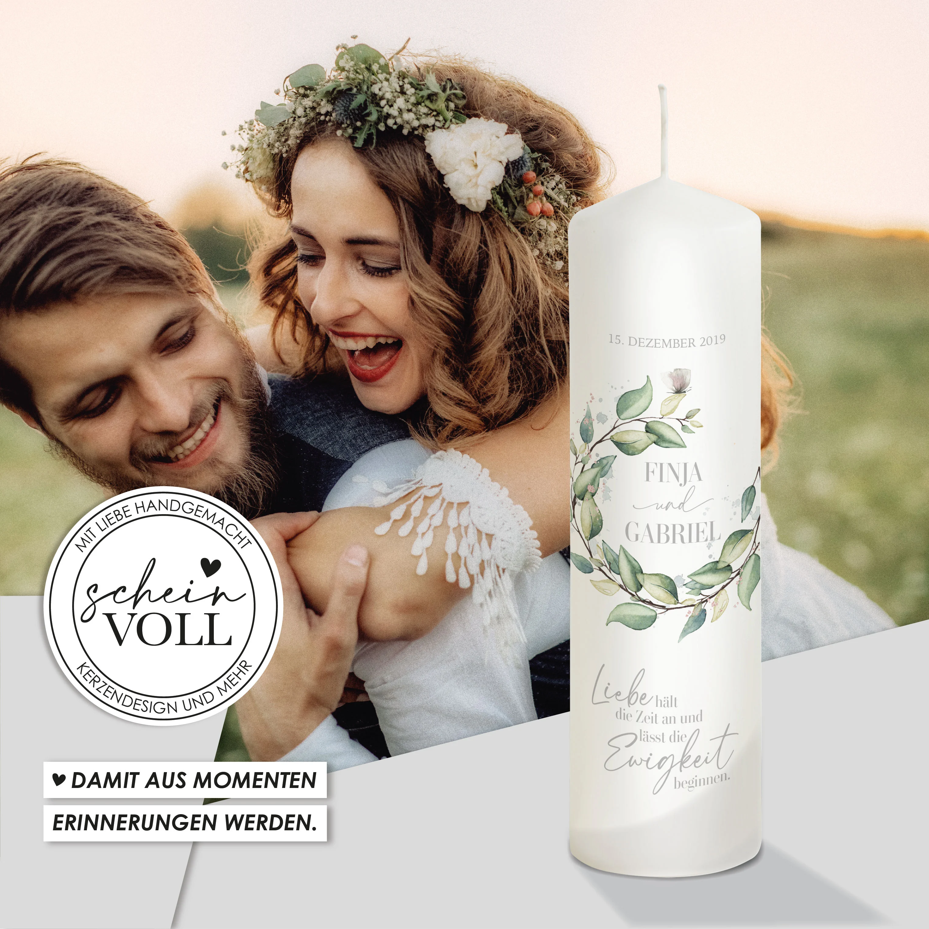 Hochzeitskerze Eukalyptus Greenery *Modell Ewigkeit"