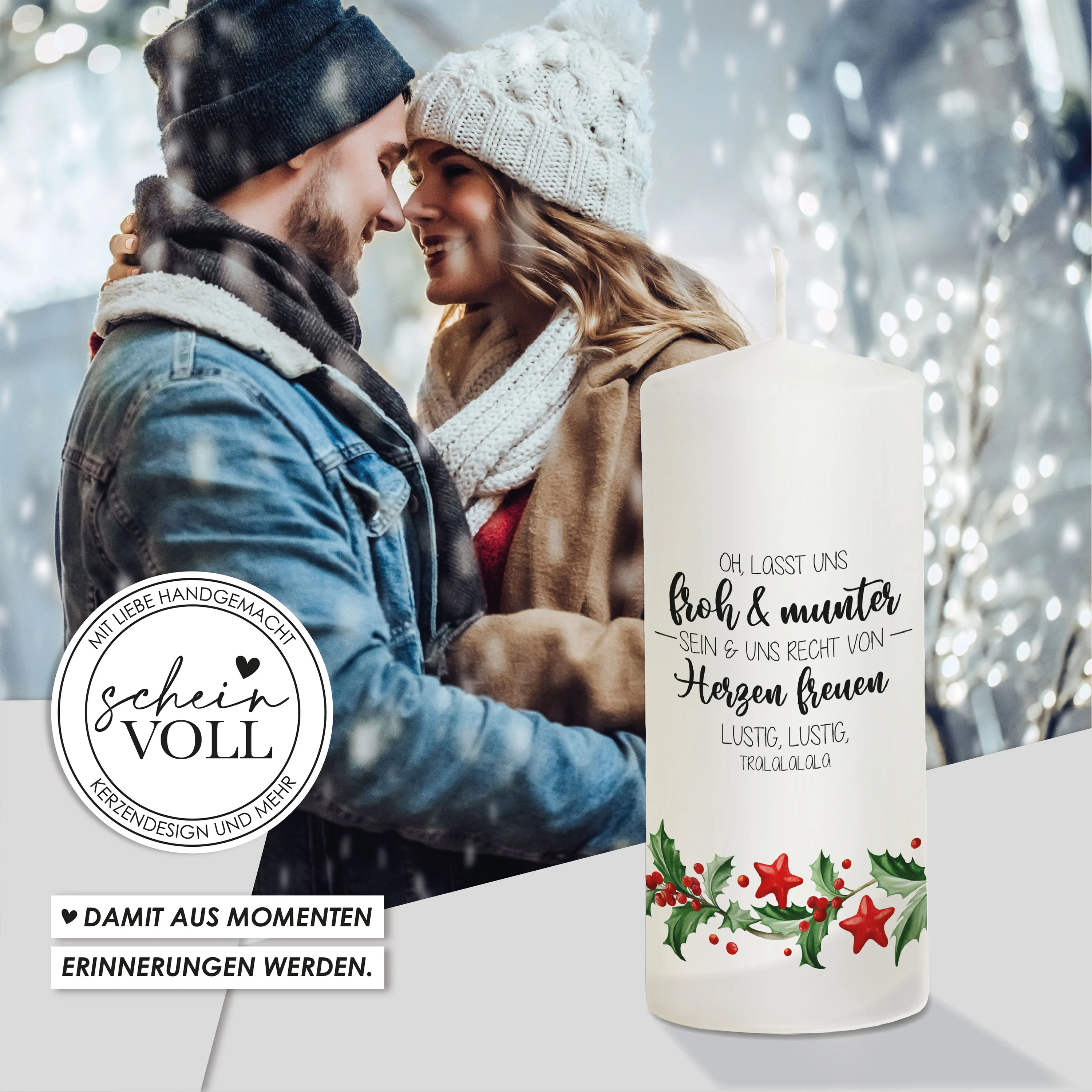 Weihnachtskerze Weihnachtszweig - personalisierbar - "Modell Herzensfreude"