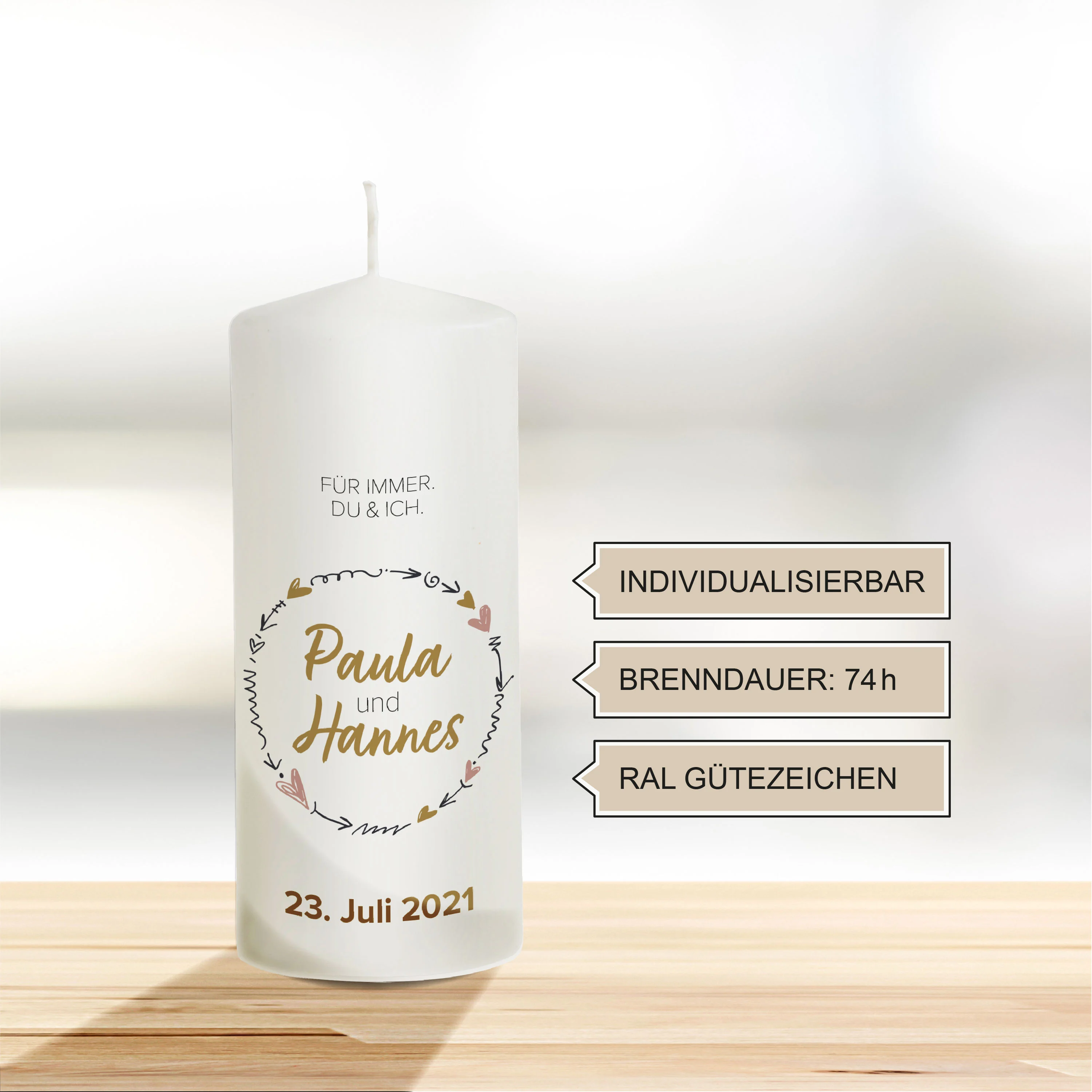 Hochzeitskerze modern - schlicht "Modell Paula"