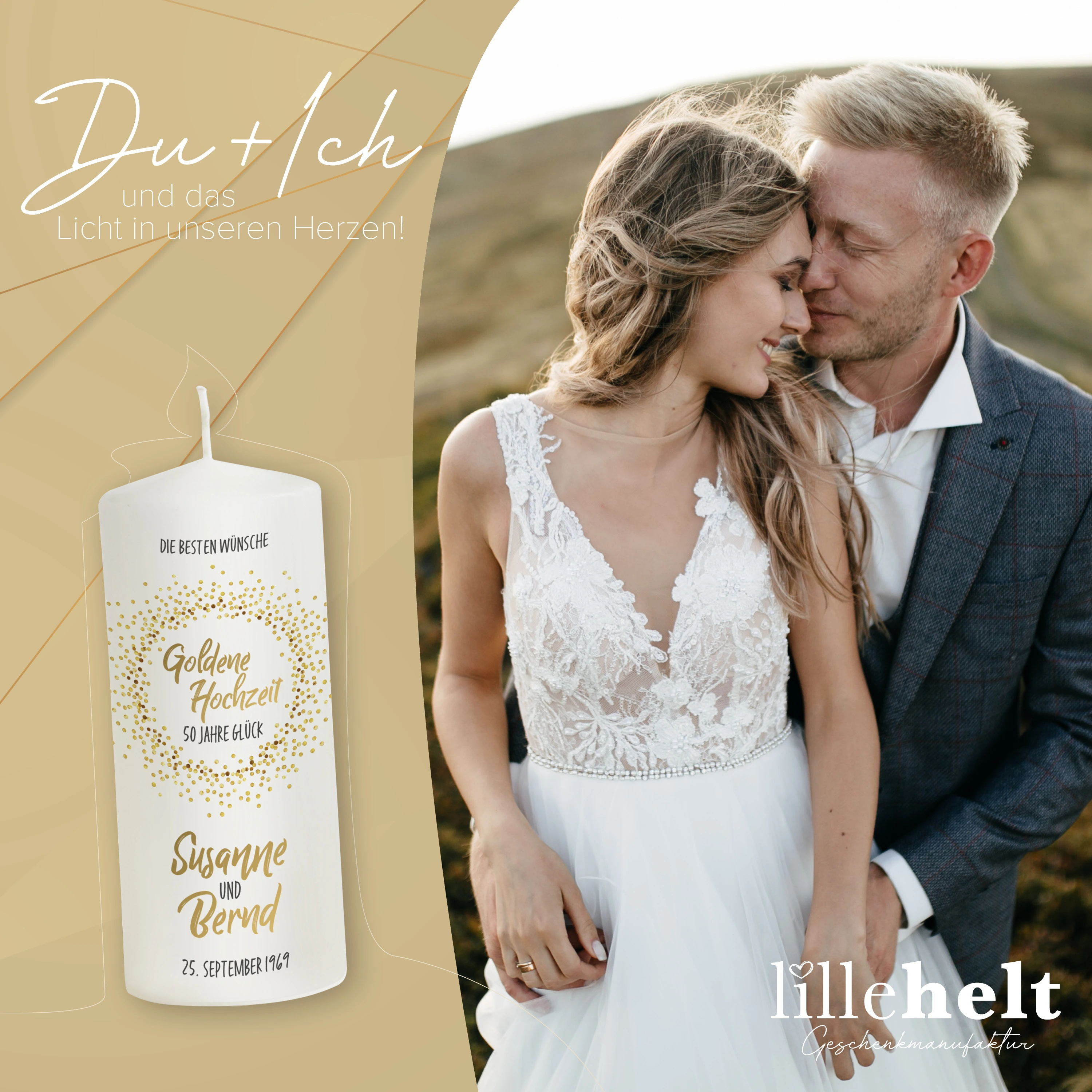 Hochzeitskerze Goldene Hochzeit Golden Glitter