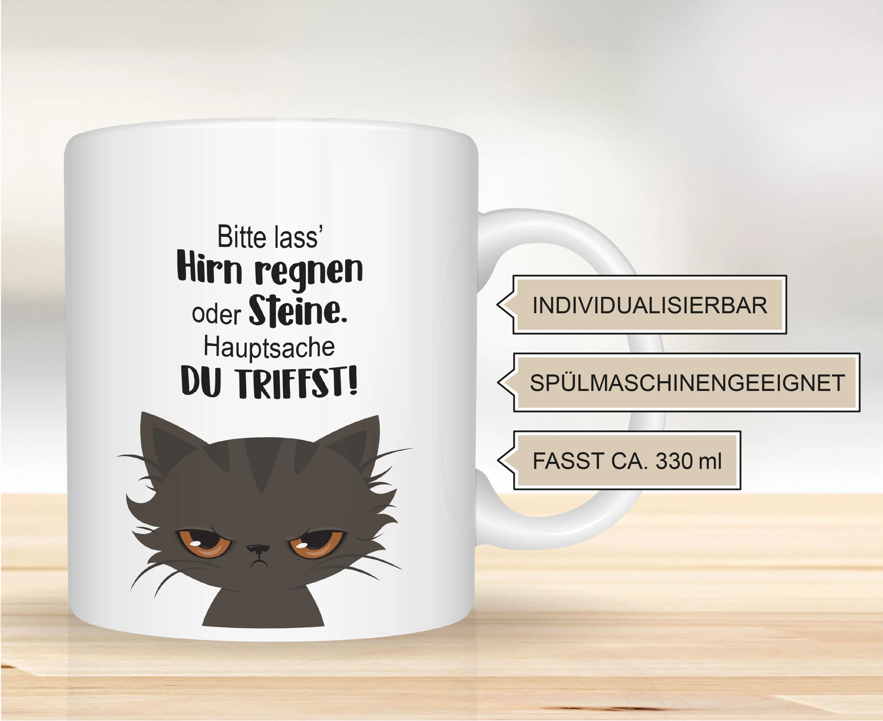 Tasse Katze Lass Hirn regnen