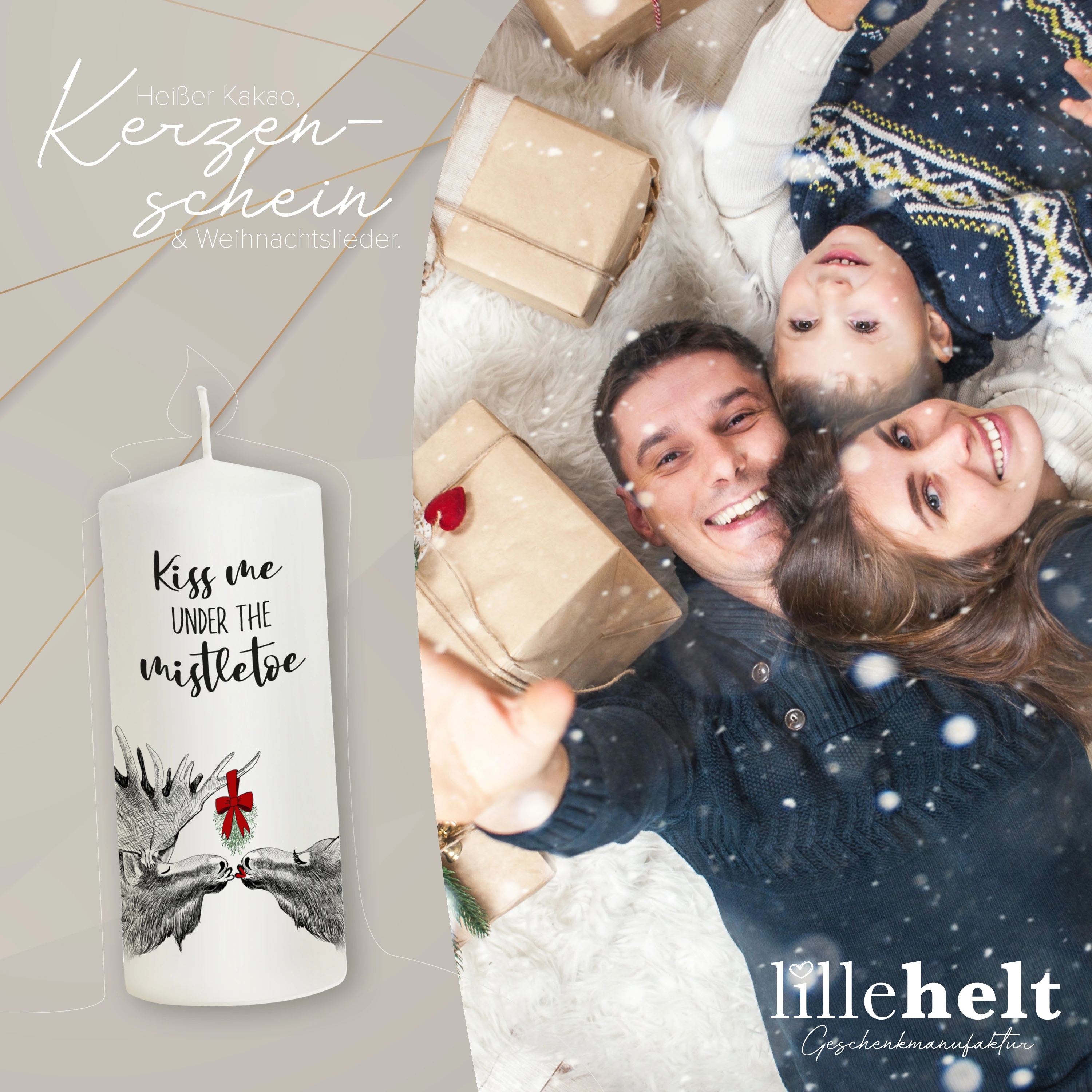 Weihnachtskerze Elche - Kiss me under the mistletoe