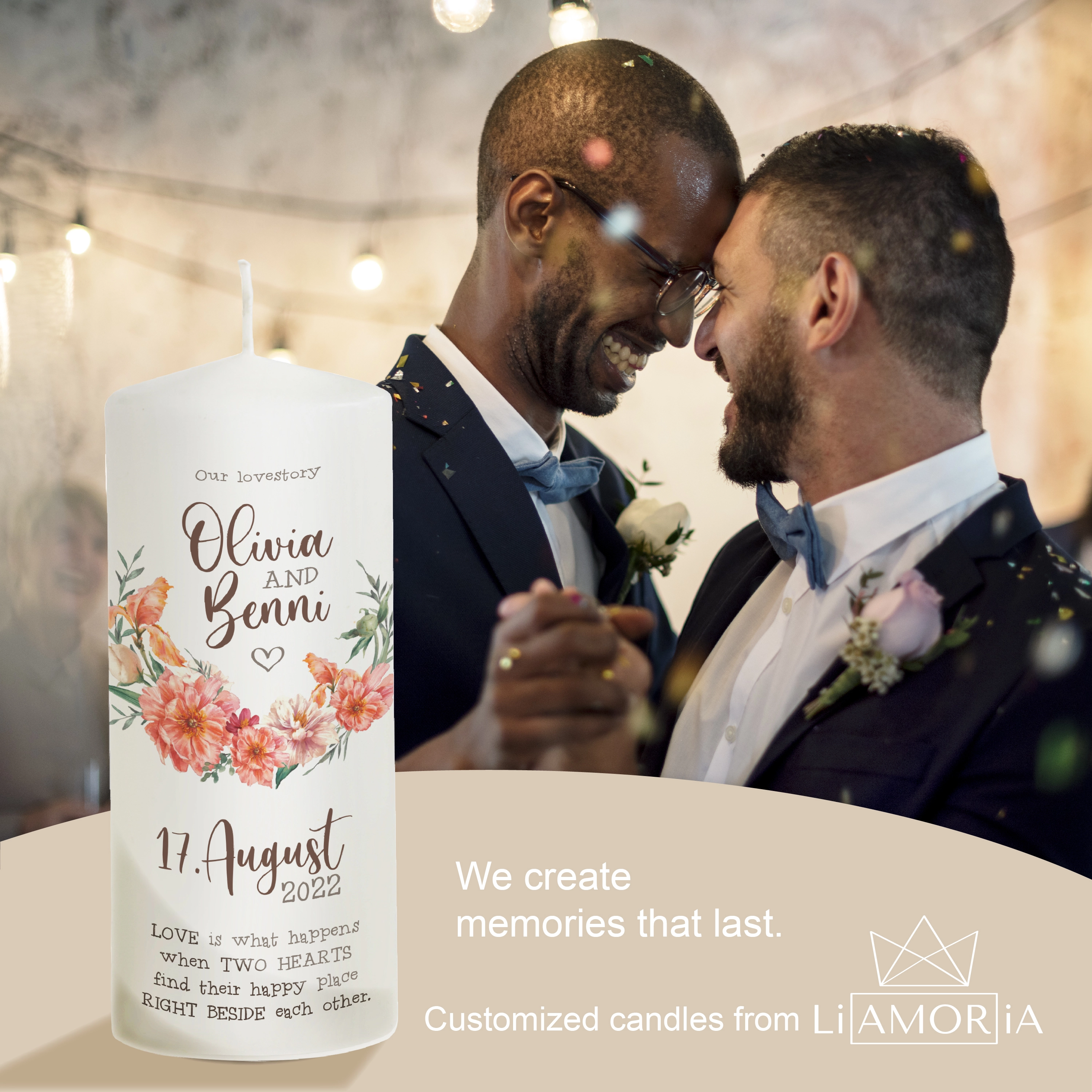 Hochzeitskerze Blumen - Modell Floral Lovestory