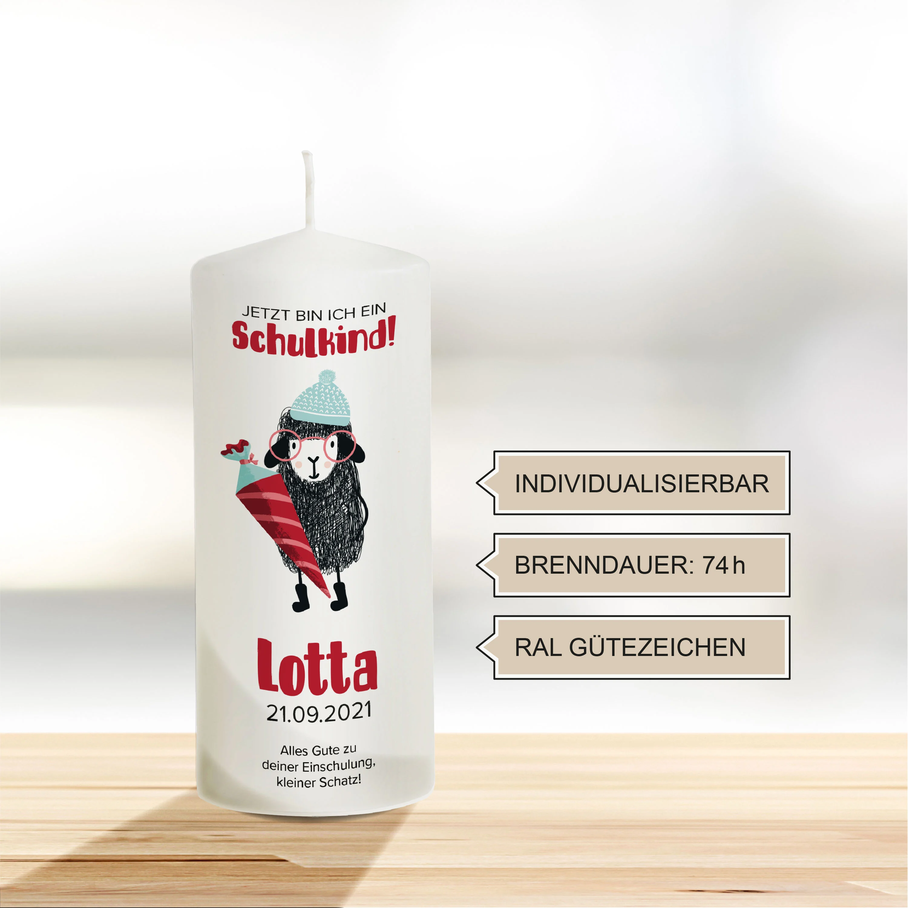 Einschulungskerze Schaf "Modell Lotta"