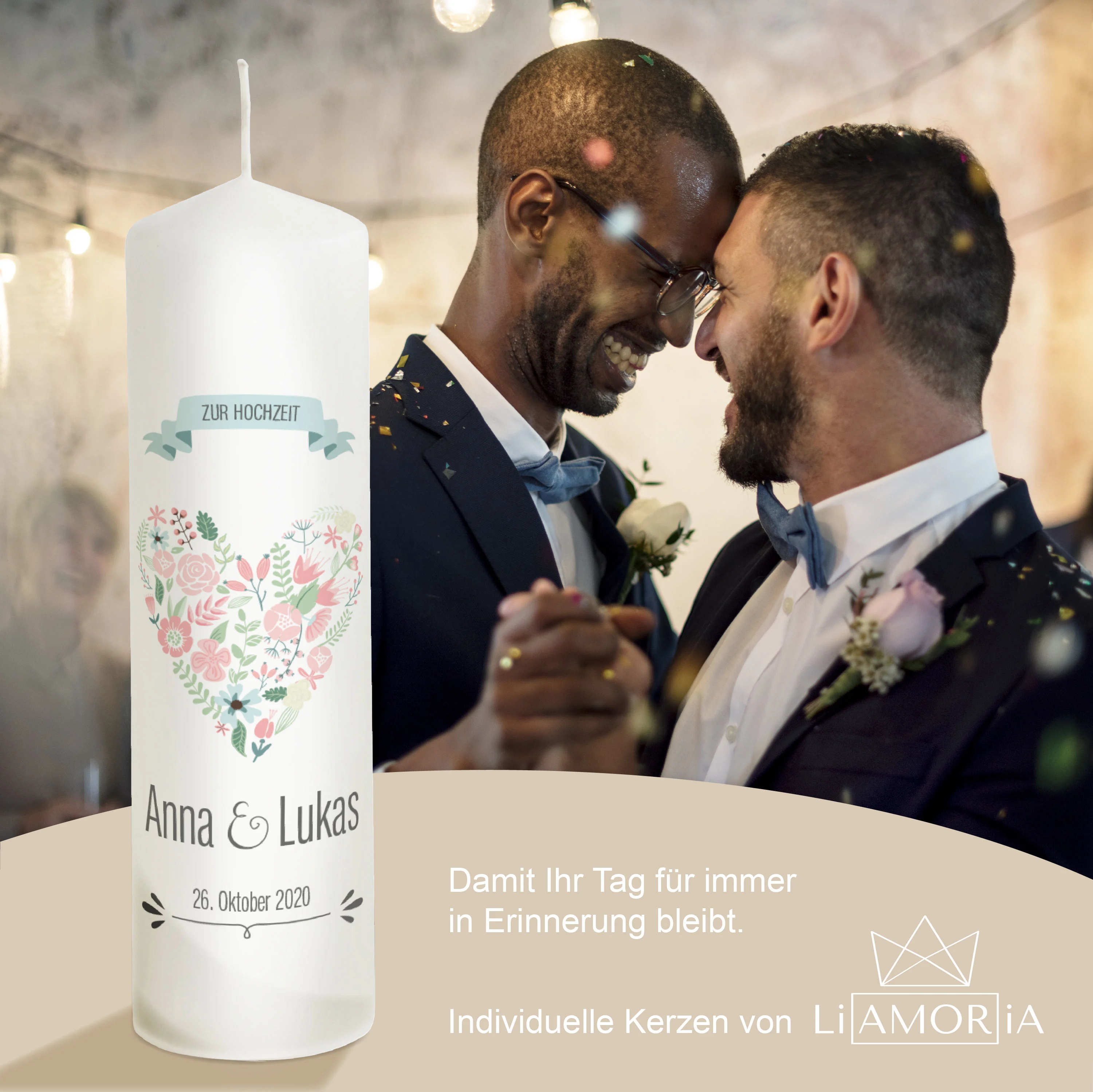 Hochzeitskerze Herz aus Blumen Modell "Floral"