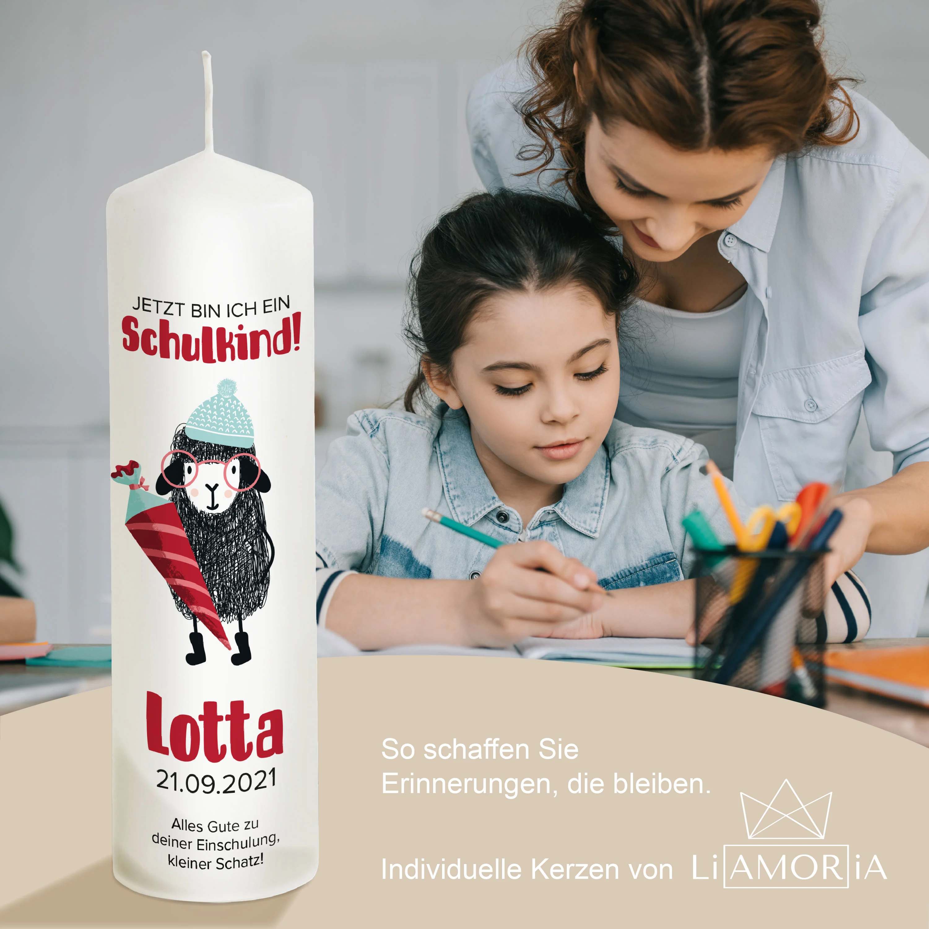 Einschulungskerze Schaf "Modell Lotta"