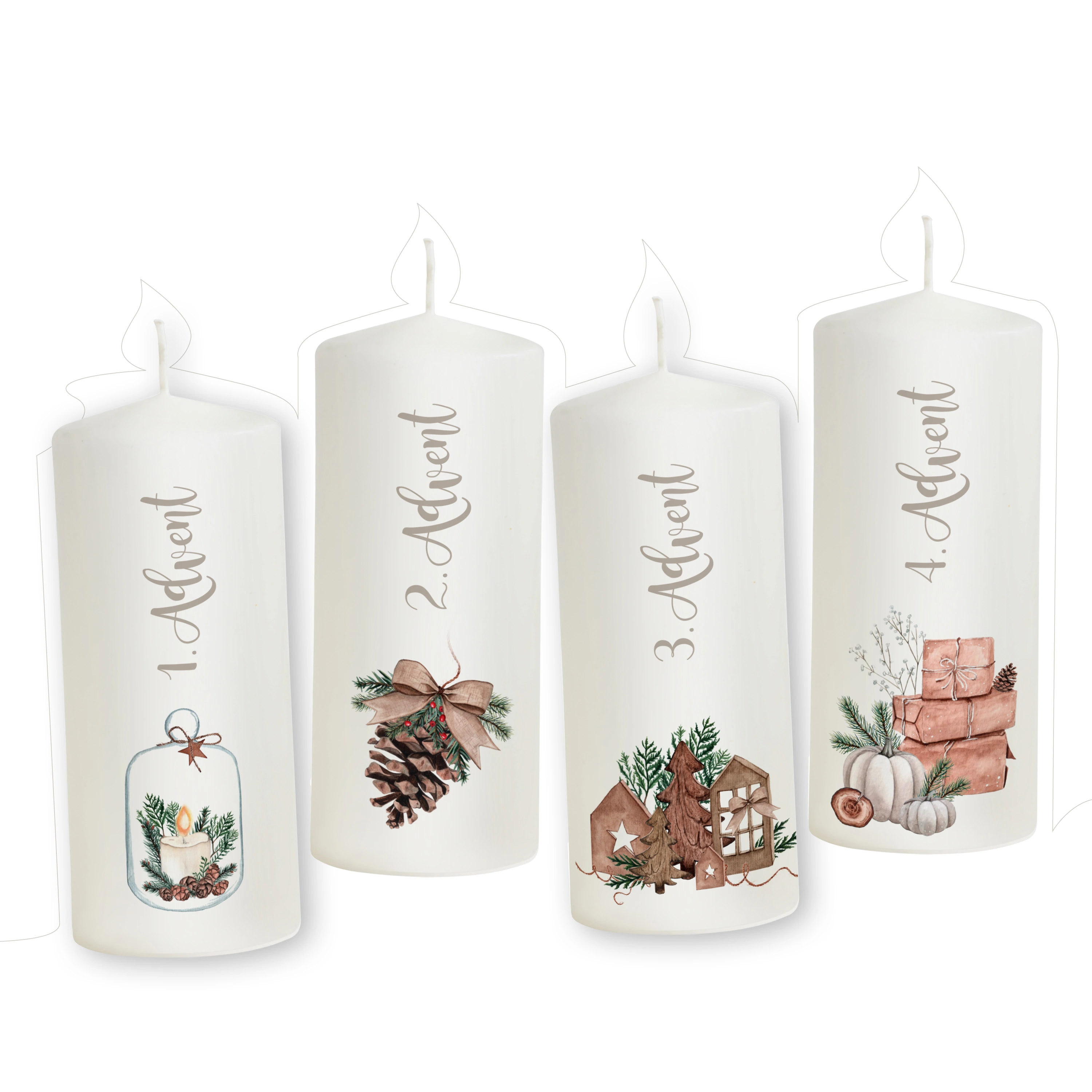 Adventskerze 1-4 Wooden Christmas 4er Set