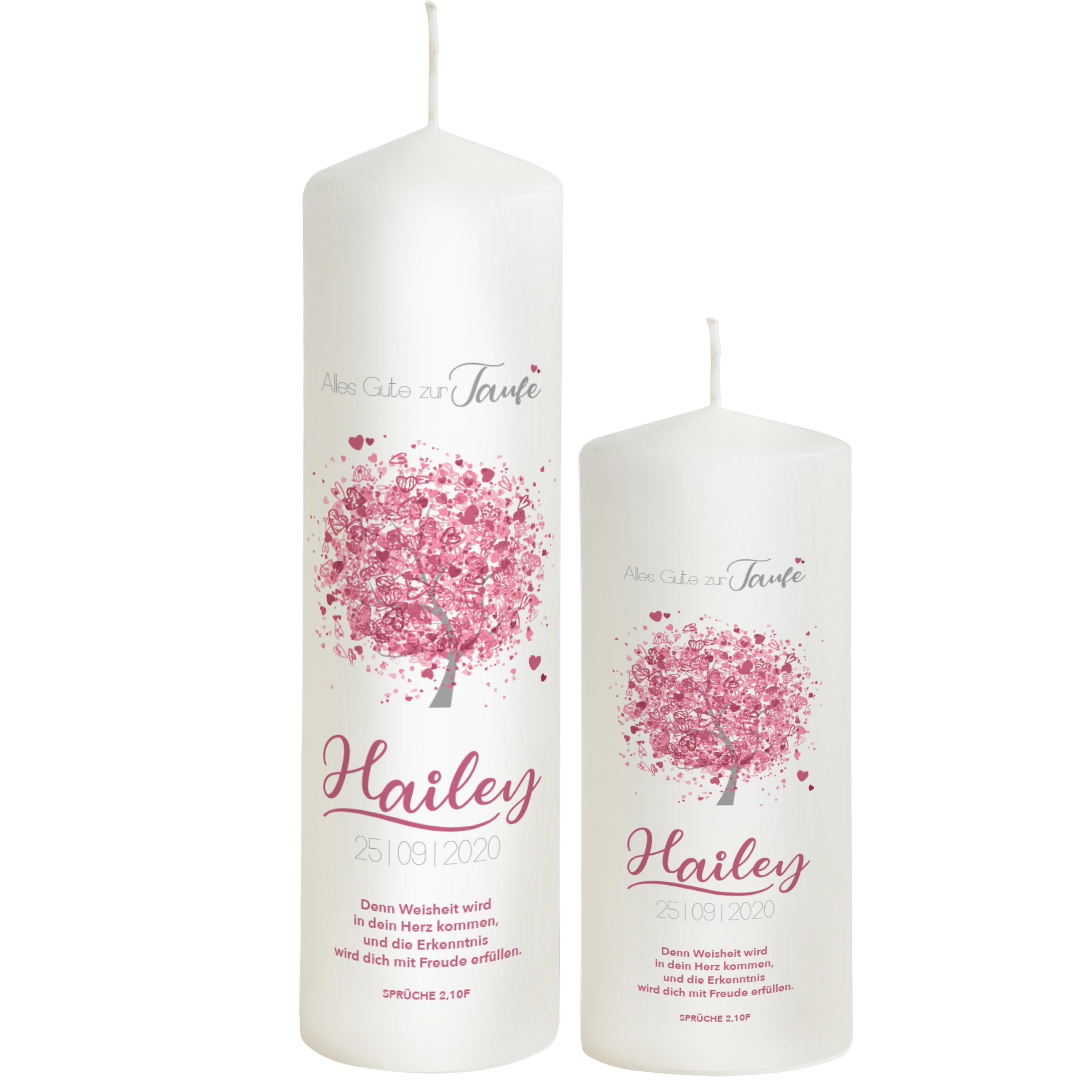 Taufkerze Baum in rosa für Mädchen "Modell Hailey"