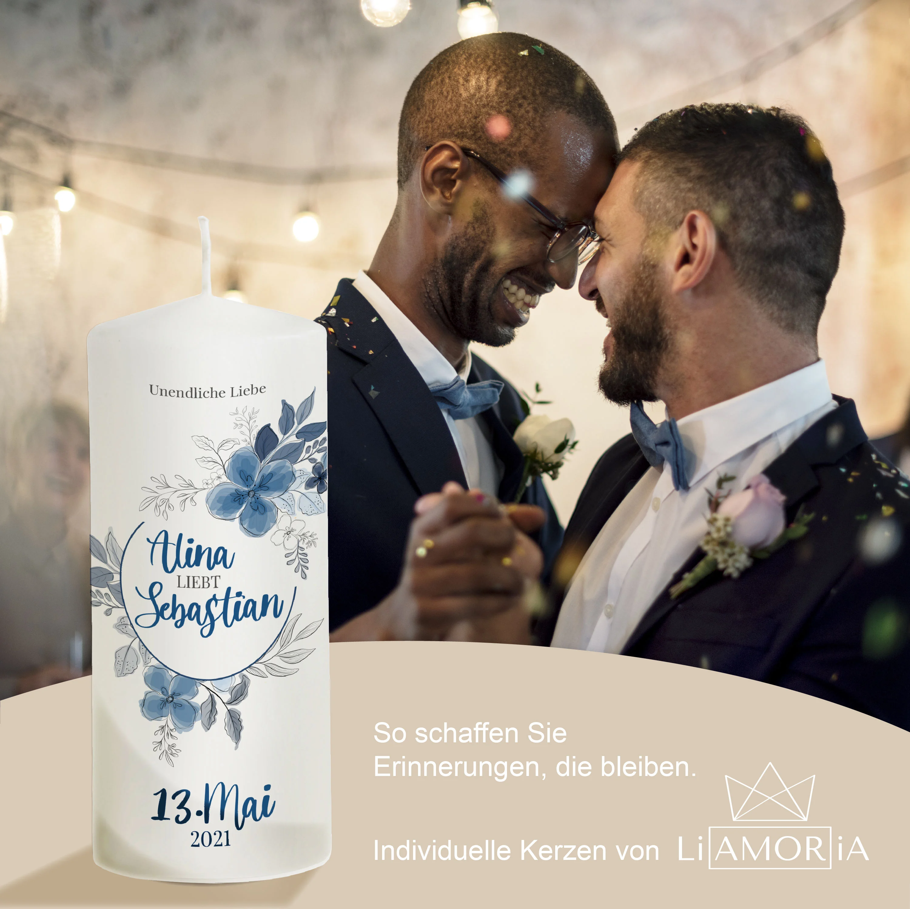 Hochzeitskerze Blume blau  "Modell Alina"