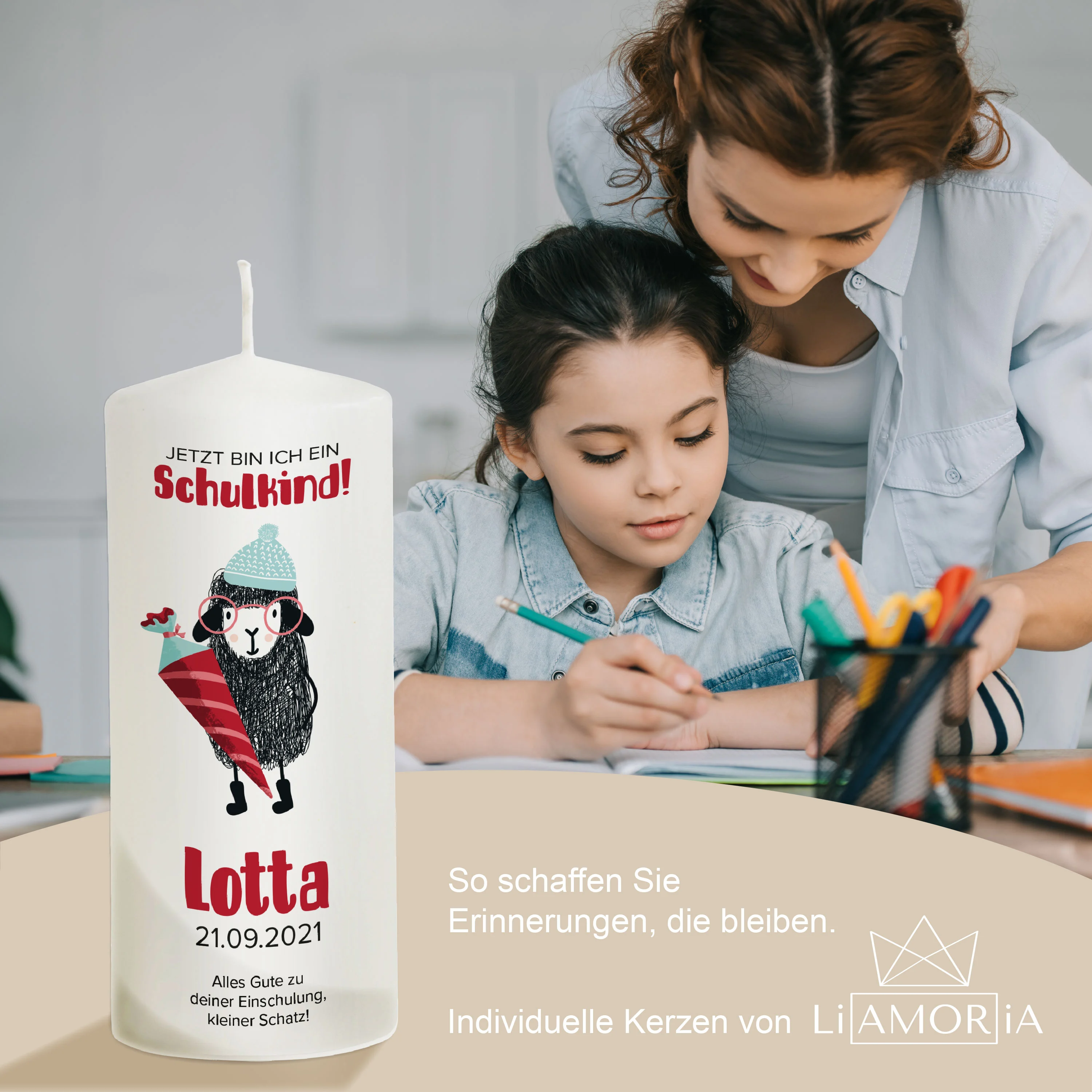 Einschulungskerze Schaf "Modell Lotta"