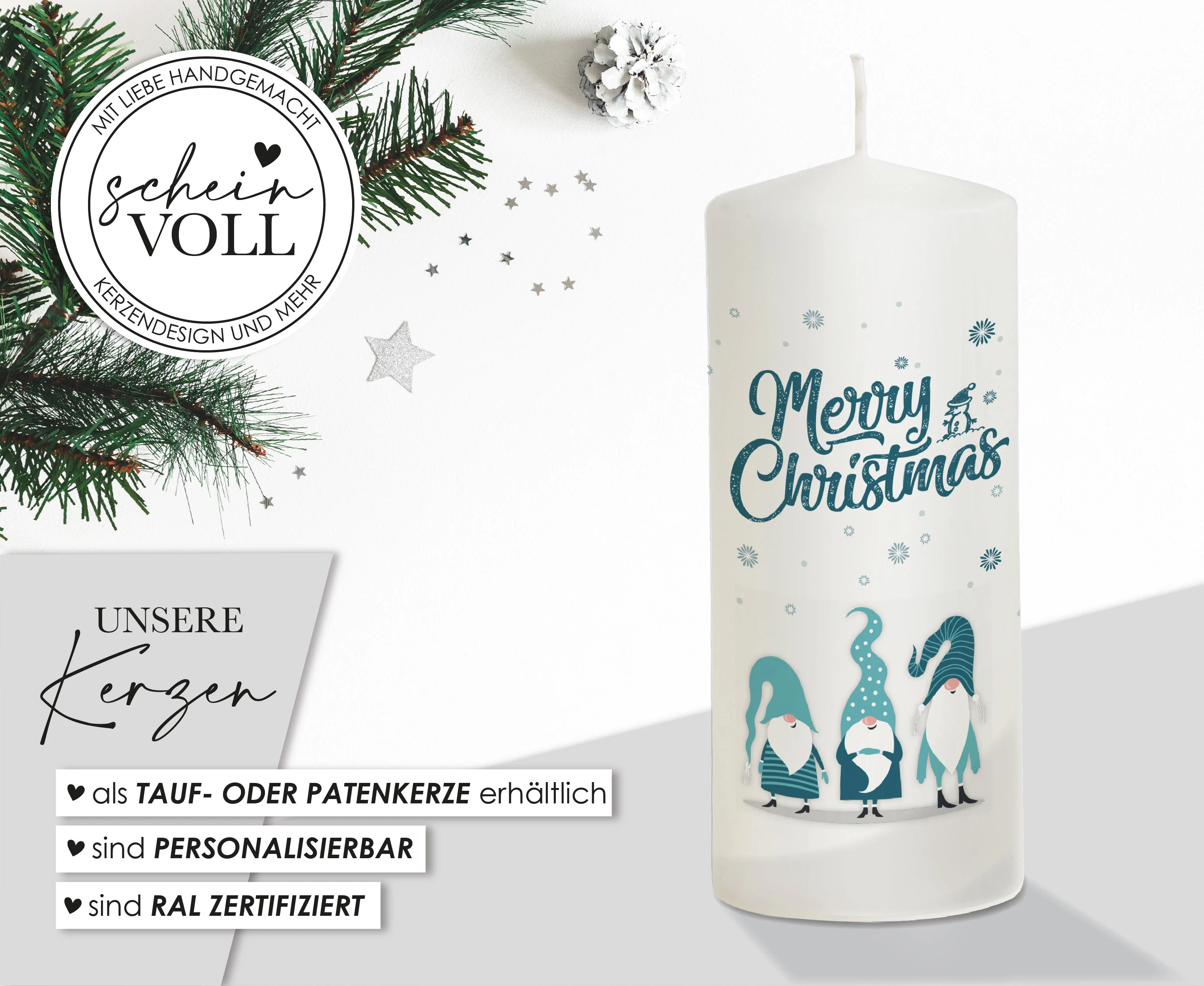 Weihnachtskerze Wichtel - personalisierbar - "Modell Wichtel"