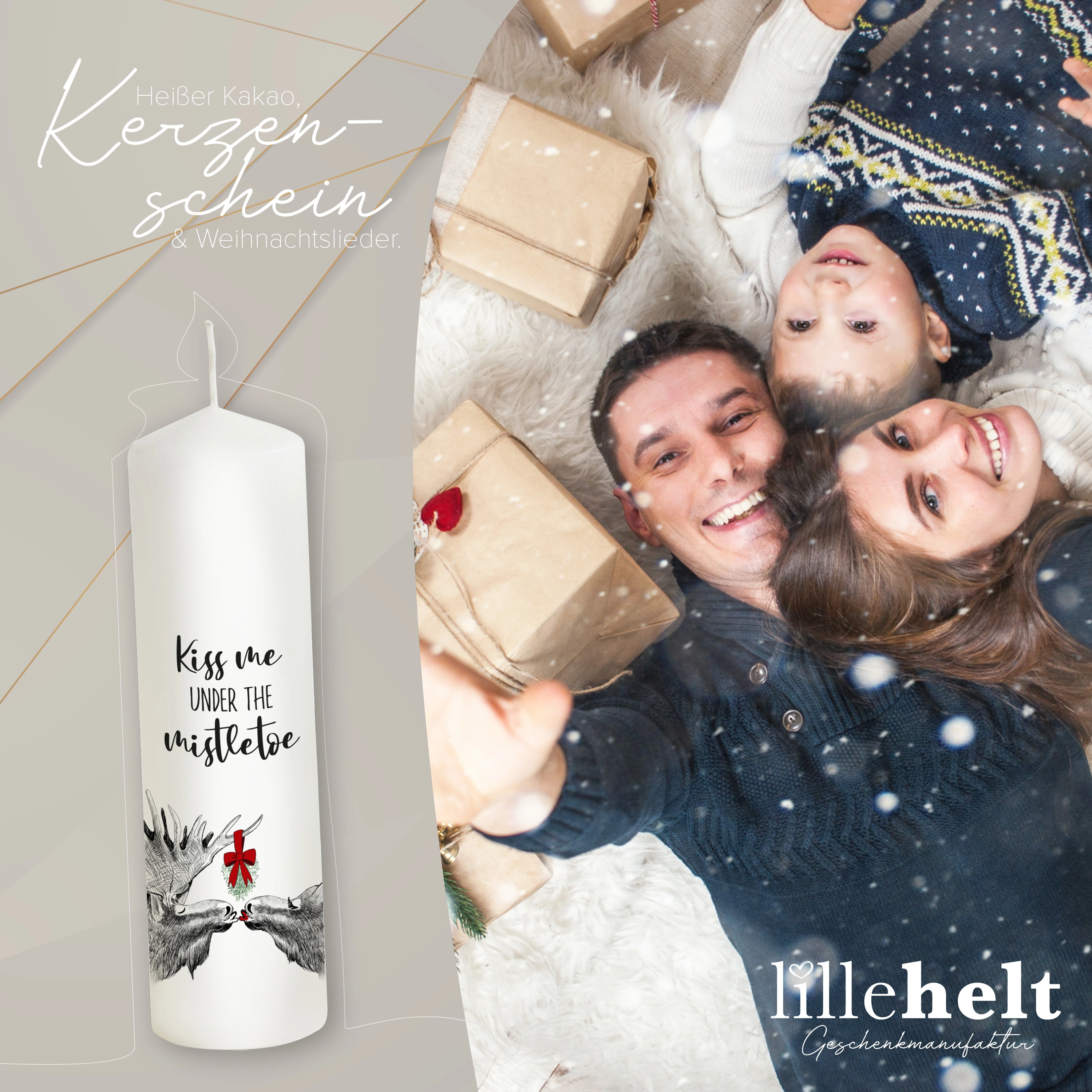 Weihnachtskerze Elche - Kiss me under the mistletoe