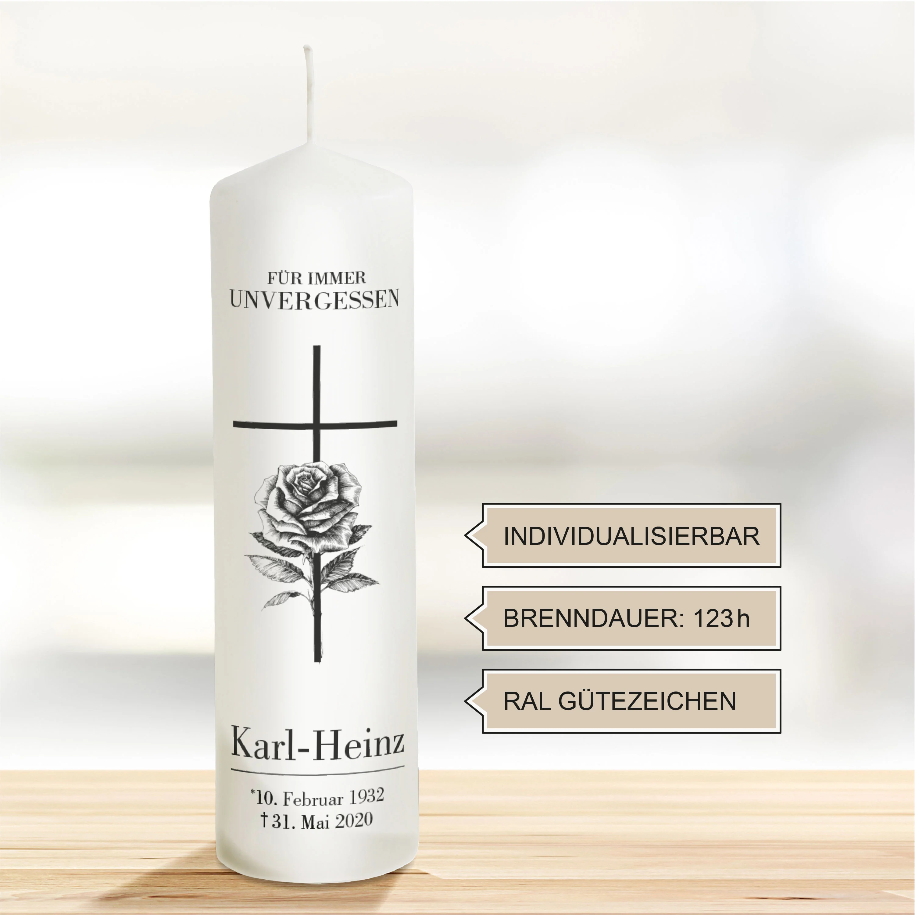 Trauerkerze schwarze Rose Karl-Heinz