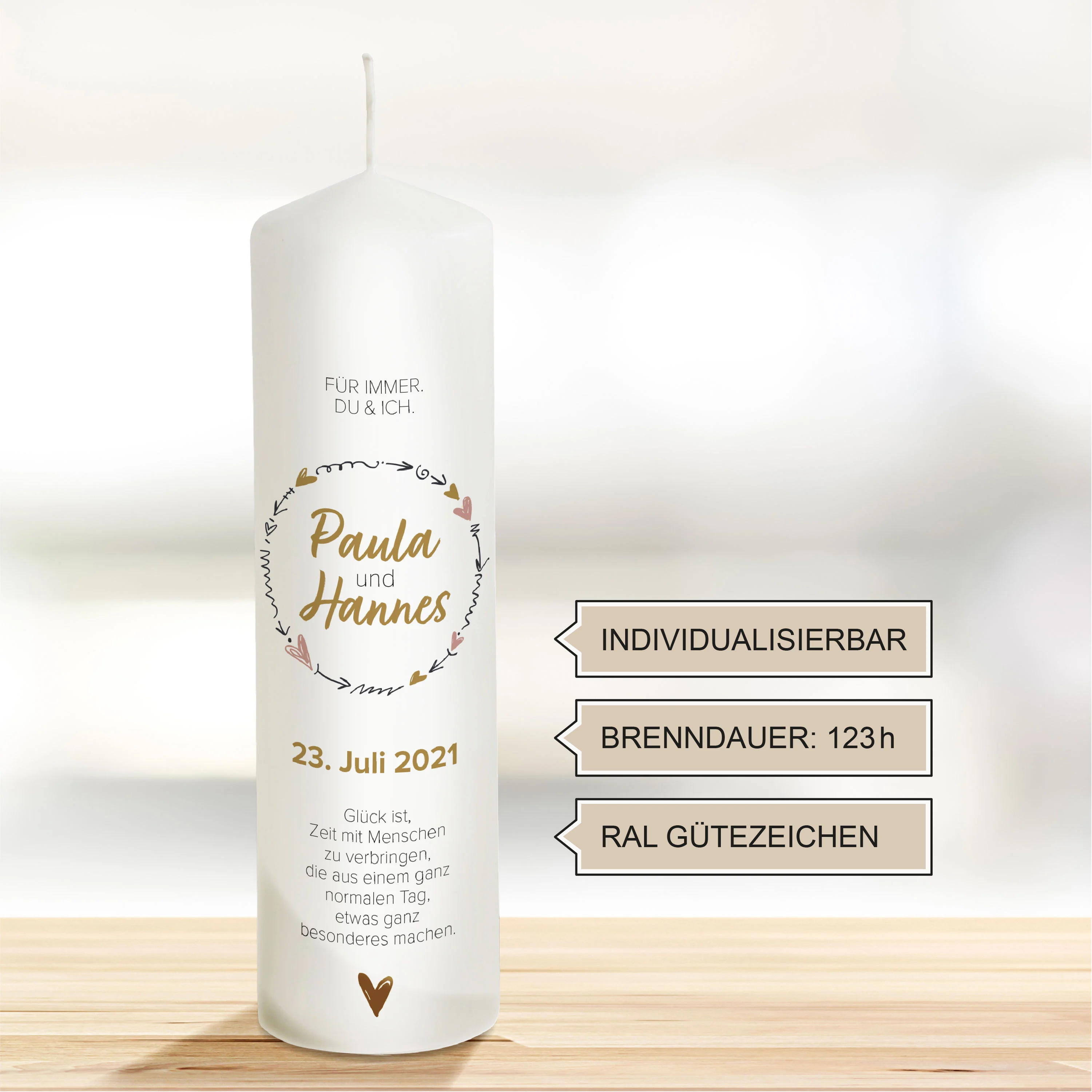 Hochzeitskerze modern - schlicht "Modell Paula"