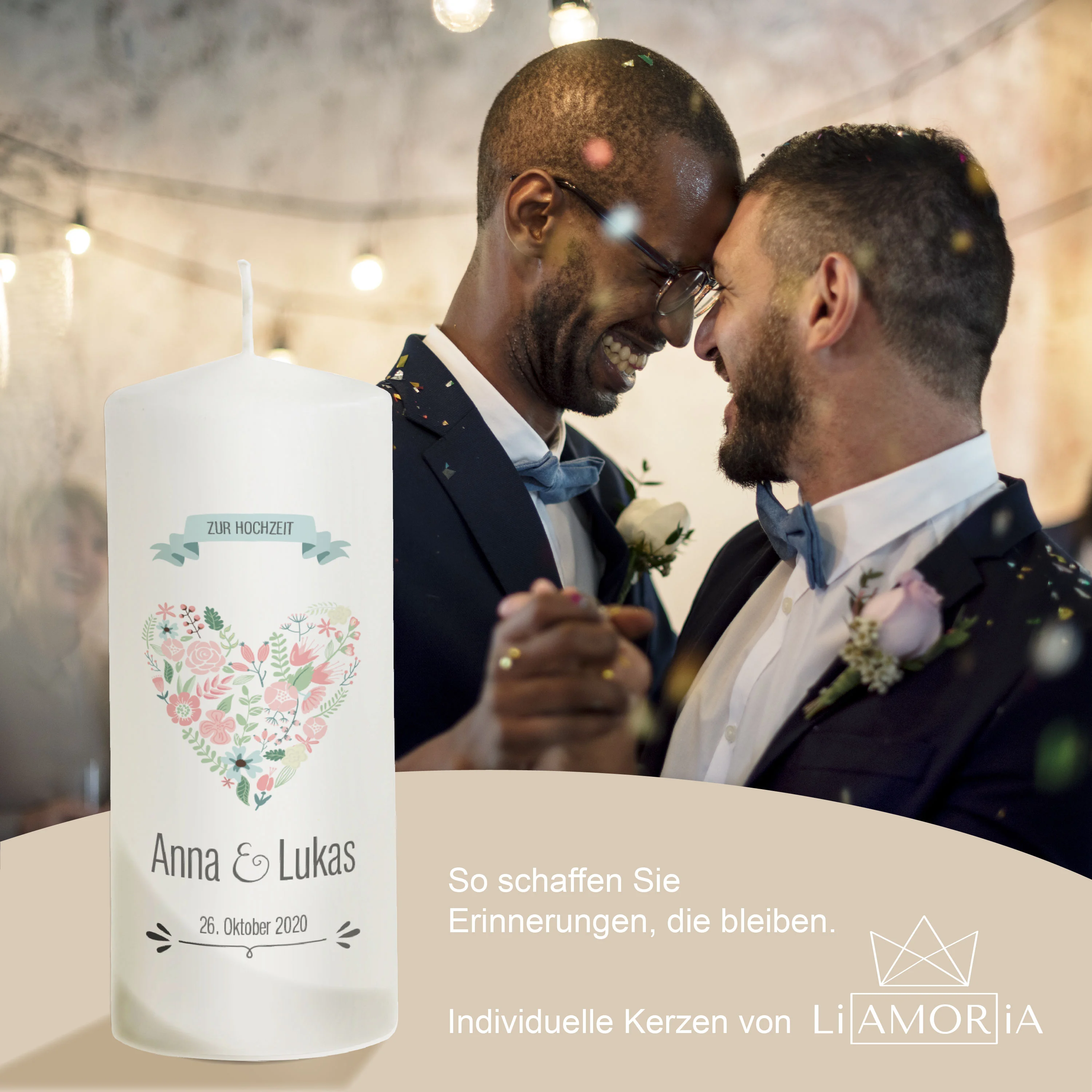 Hochzeitskerze Herz aus Blumen Modell "Floral"