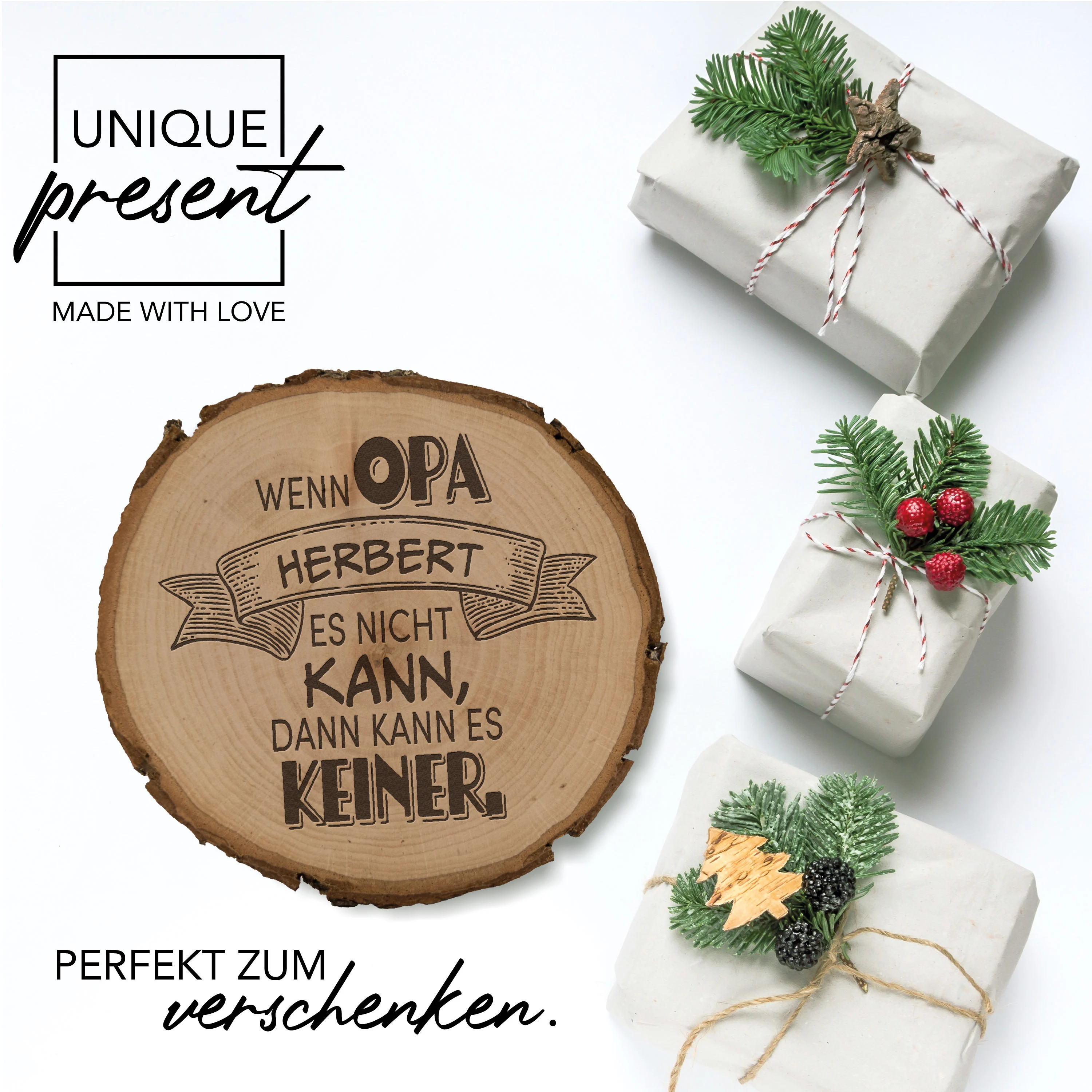 Rindenscheibe Opa Geschenk