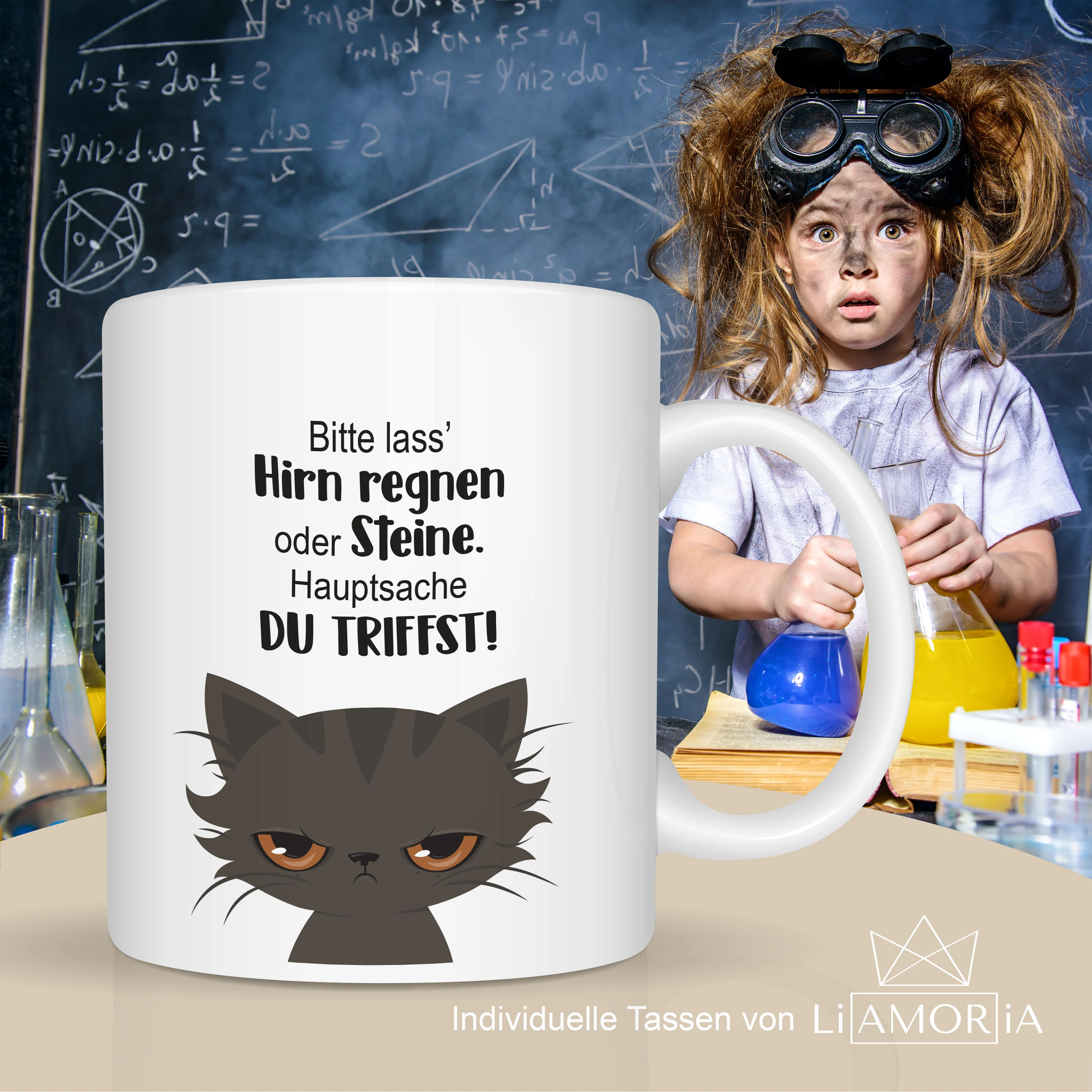 Tasse Katze Lass Hirn regnen