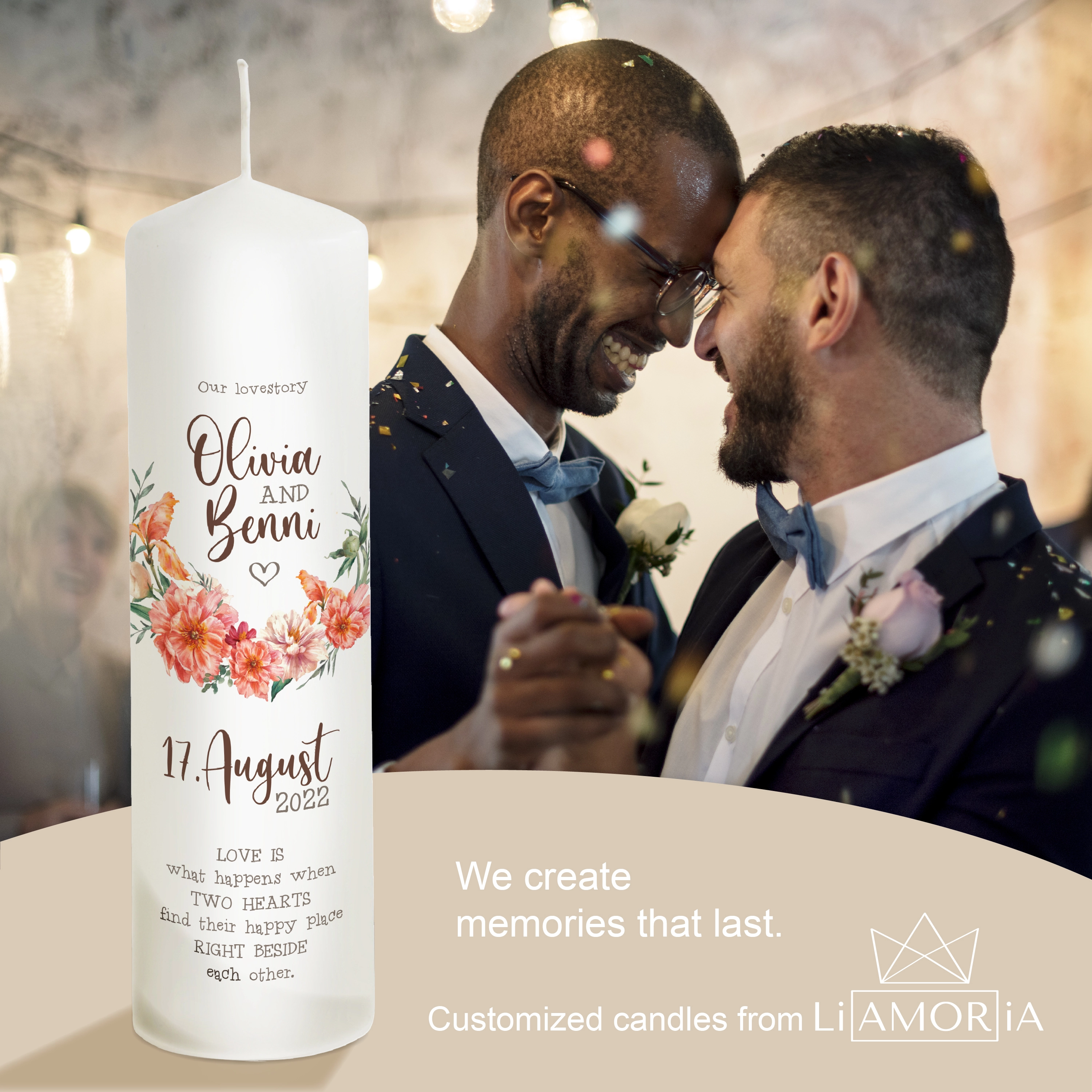 Hochzeitskerze Blumen - Modell Floral Lovestory