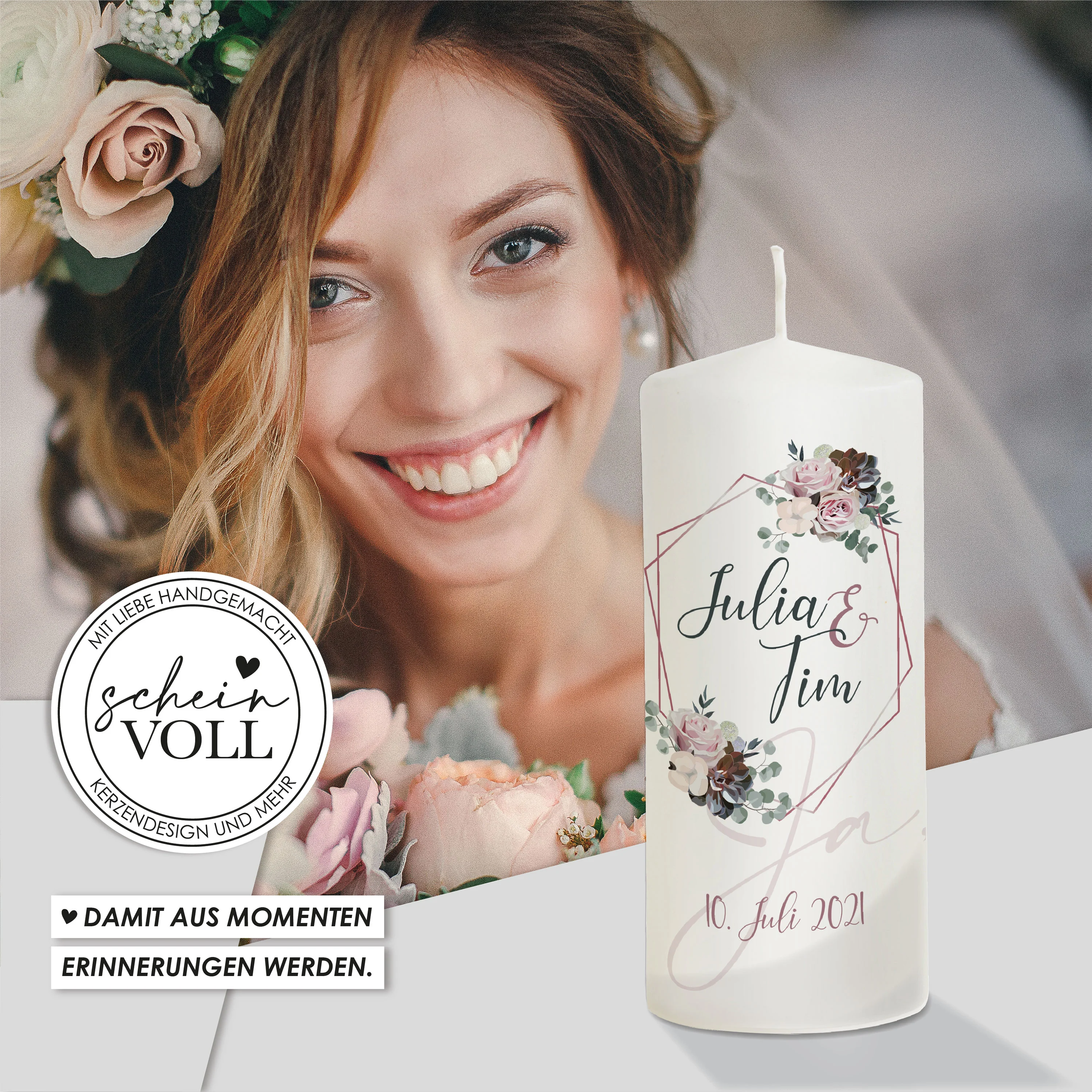 Hochzeitskerze Vintage in rosa *Modell Julia"